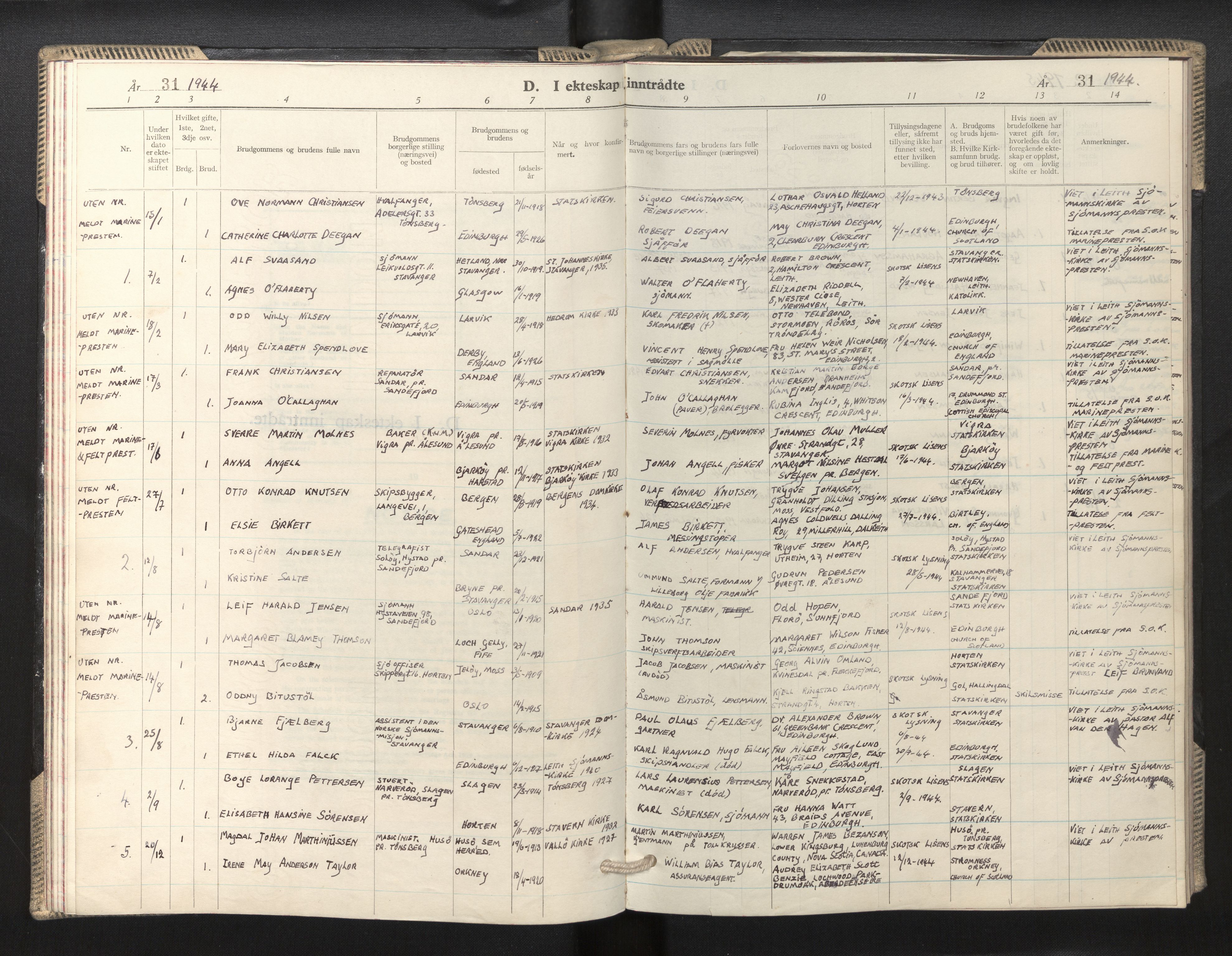 Den norske sjømannsmisjon i utlandet/Skotske havner (Leith, Glasgow), SAB/SAB/PA-0100/H/Ha/Haa/L0005: Parish register (official) no. A 5, 1944-1965, p. 31