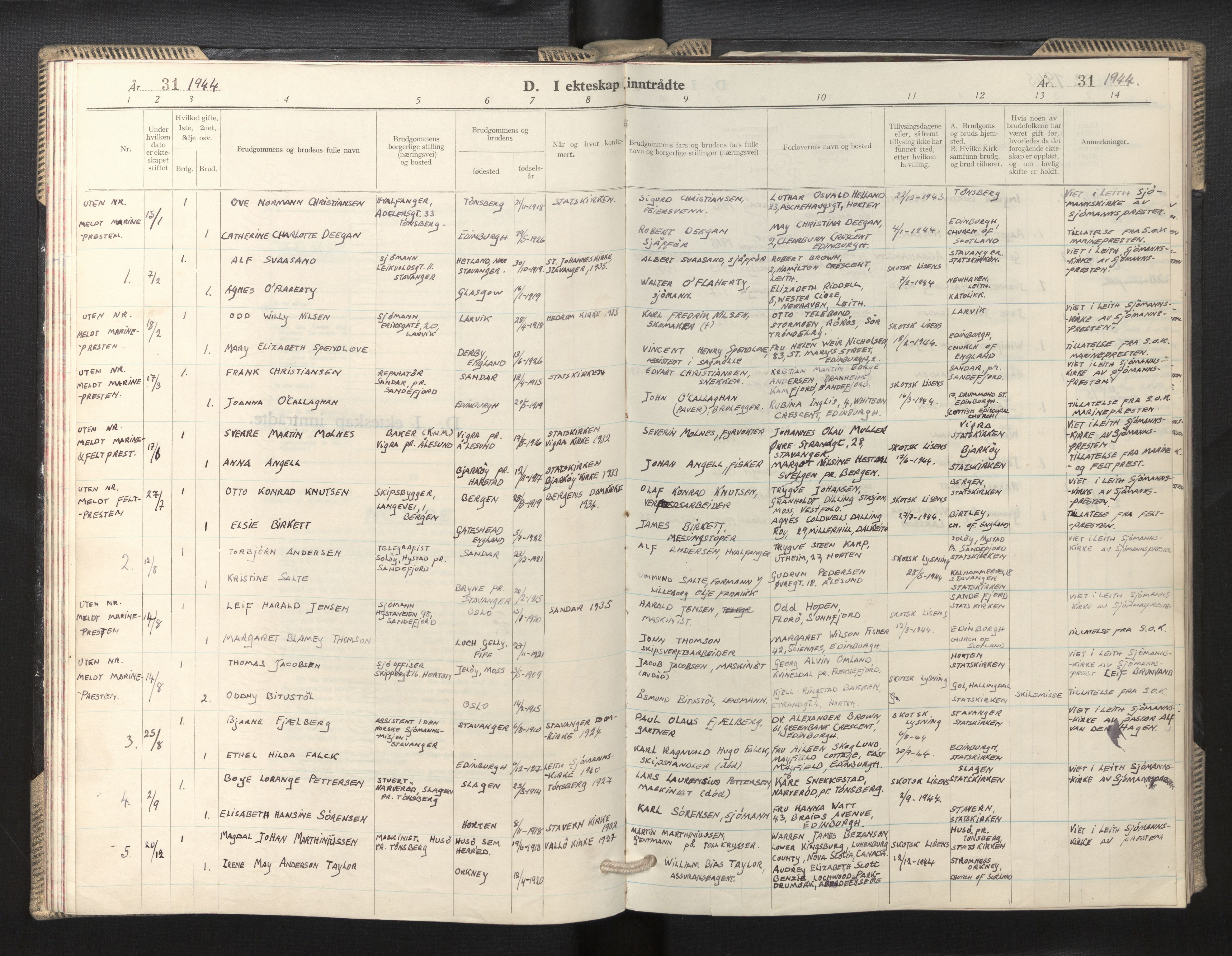 Den norske sjømannsmisjon i utlandet/Skotske havner (Leith, Glasgow), AV/SAB-SAB/PA-0100/H/Ha/Haa/L0005: Parish register (official) no. A 5, 1944-1965, p. 31