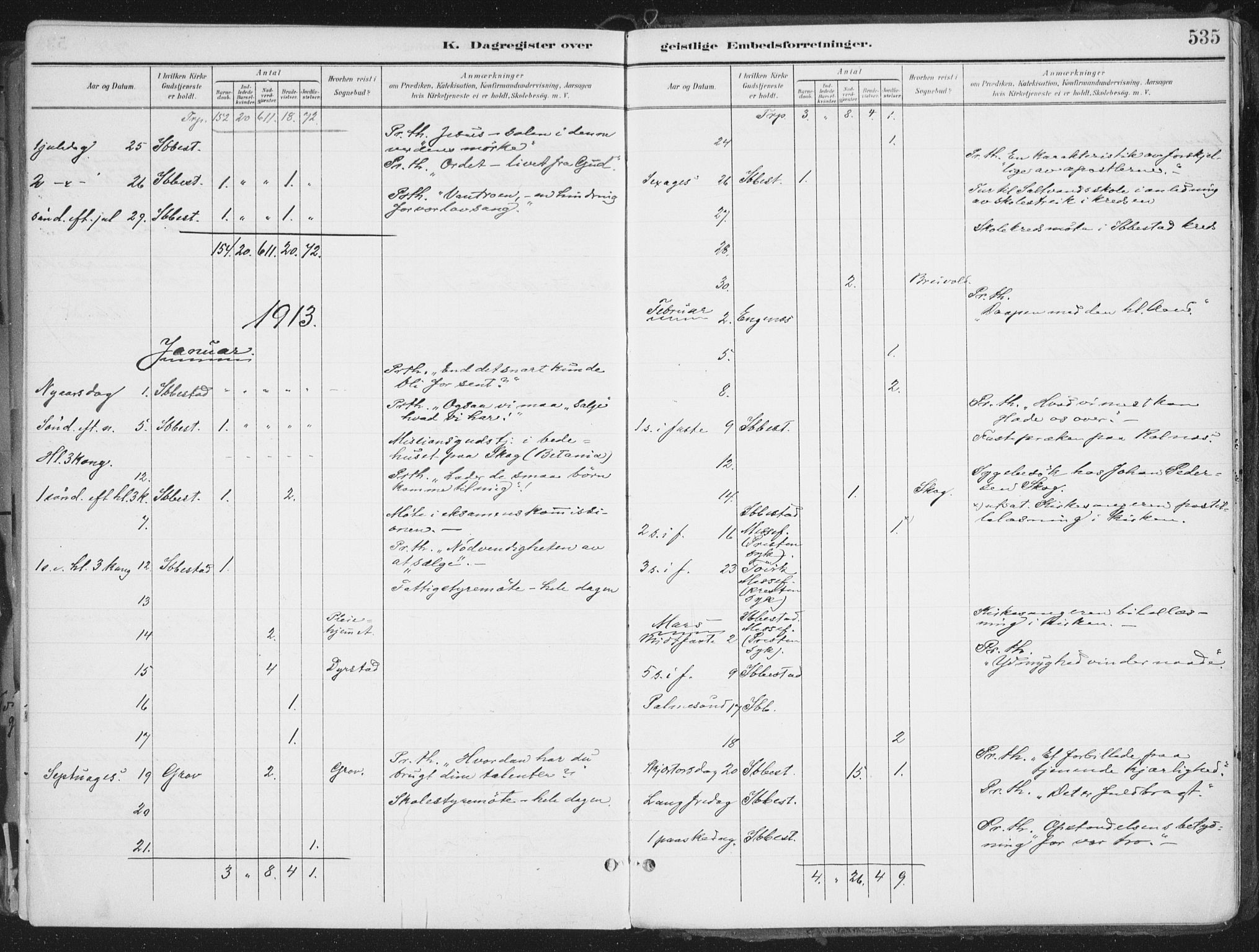 Ibestad sokneprestembete, SATØ/S-0077/H/Ha/Haa/L0017kirke: Parish register (official) no. 17, 1901-1914, p. 535