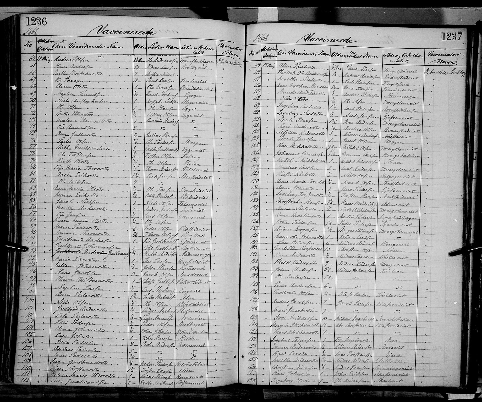 Gran prestekontor, SAH/PREST-112/H/Ha/Haa/L0012: Parish register (official) no. 12, 1856-1874, p. 1236-1237