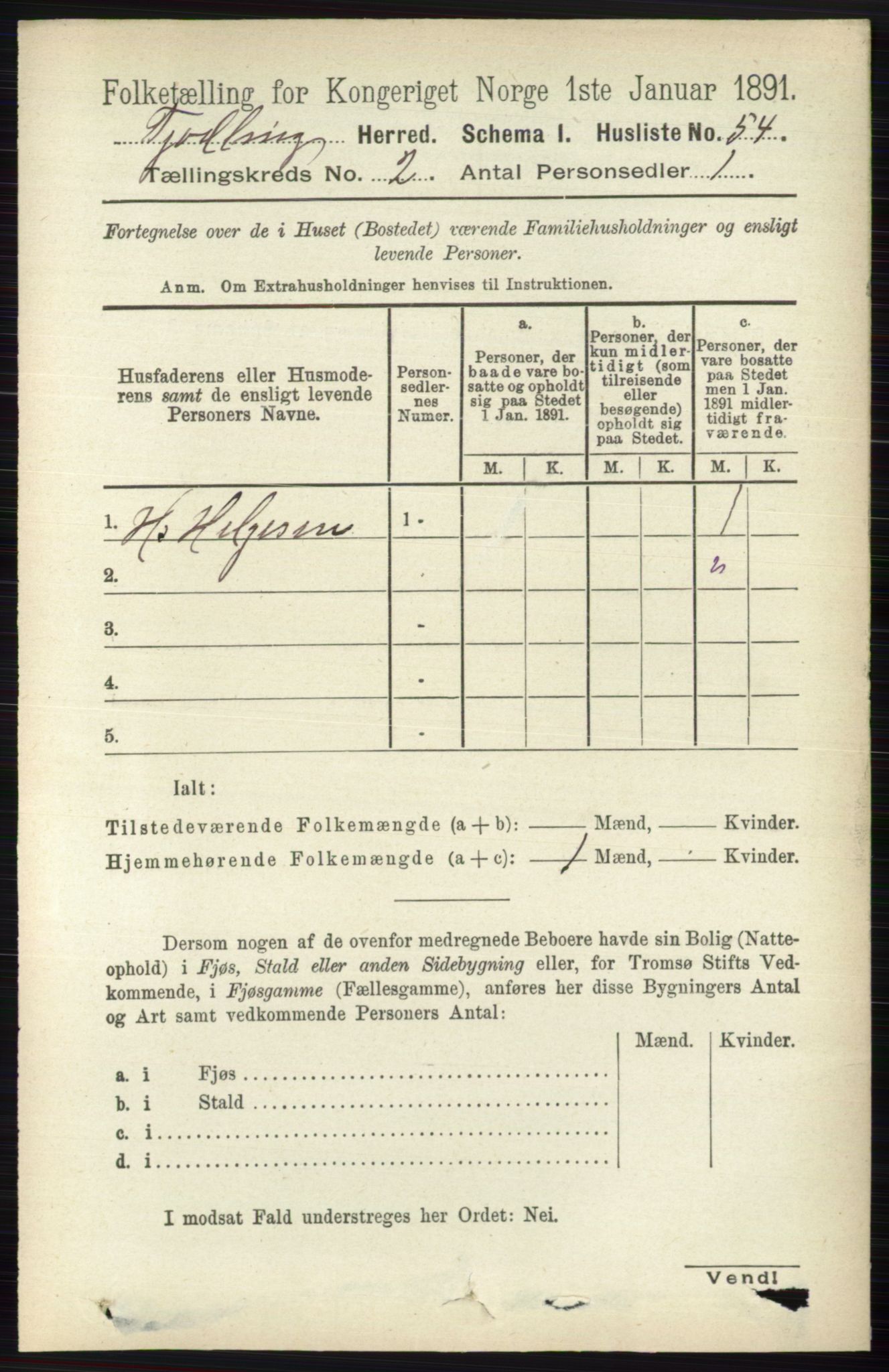 RA, 1891 census for 0725 Tjølling, 1891, p. 497