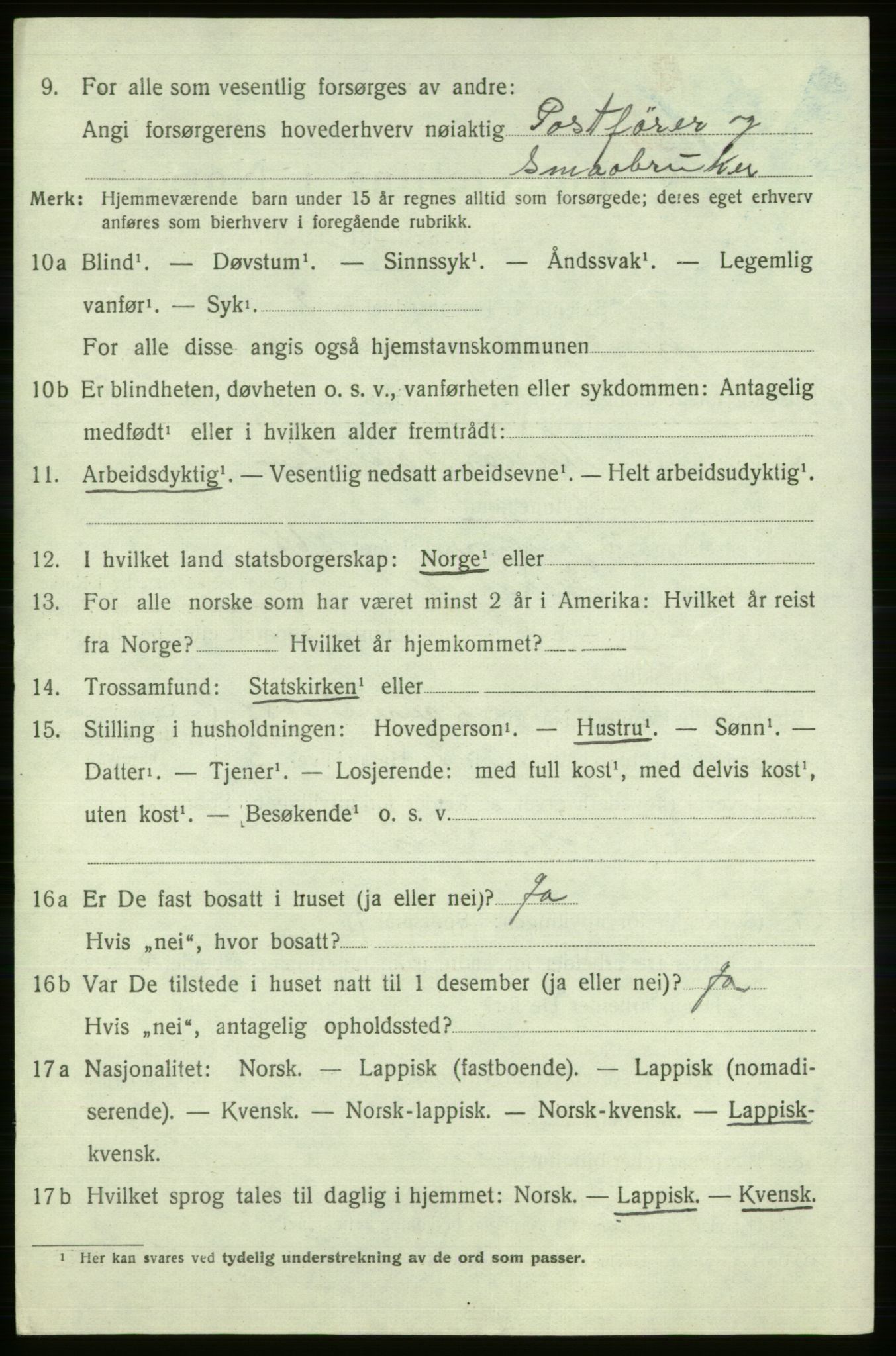 SATØ, 1920 census for Kistrand, 1920, p. 3617