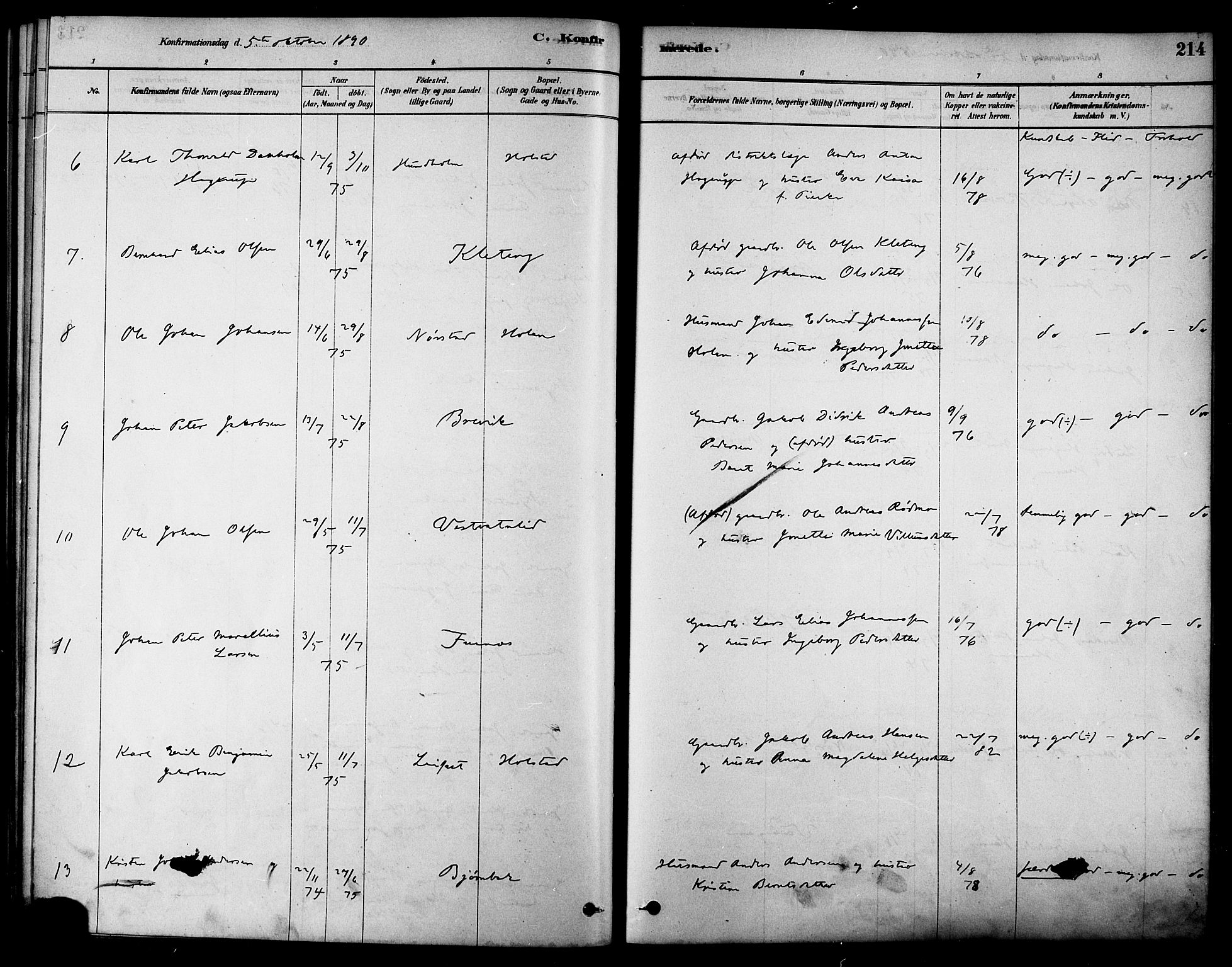 Ministerialprotokoller, klokkerbøker og fødselsregistre - Nordland, AV/SAT-A-1459/852/L0740: Parish register (official) no. 852A10, 1878-1894, p. 214