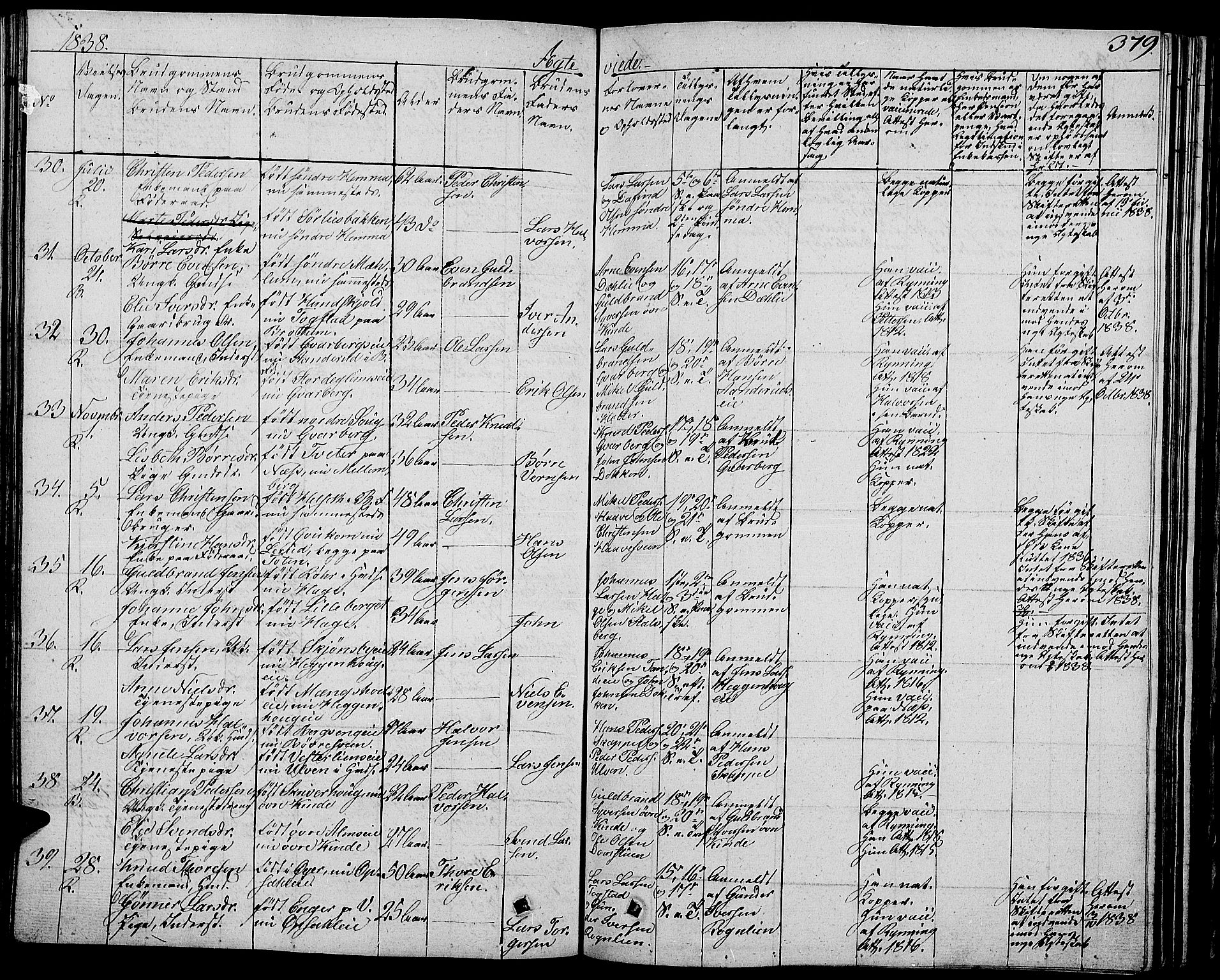 Ringsaker prestekontor, AV/SAH-PREST-014/L/La/L0004: Parish register (copy) no. 4, 1827-1838, p. 379