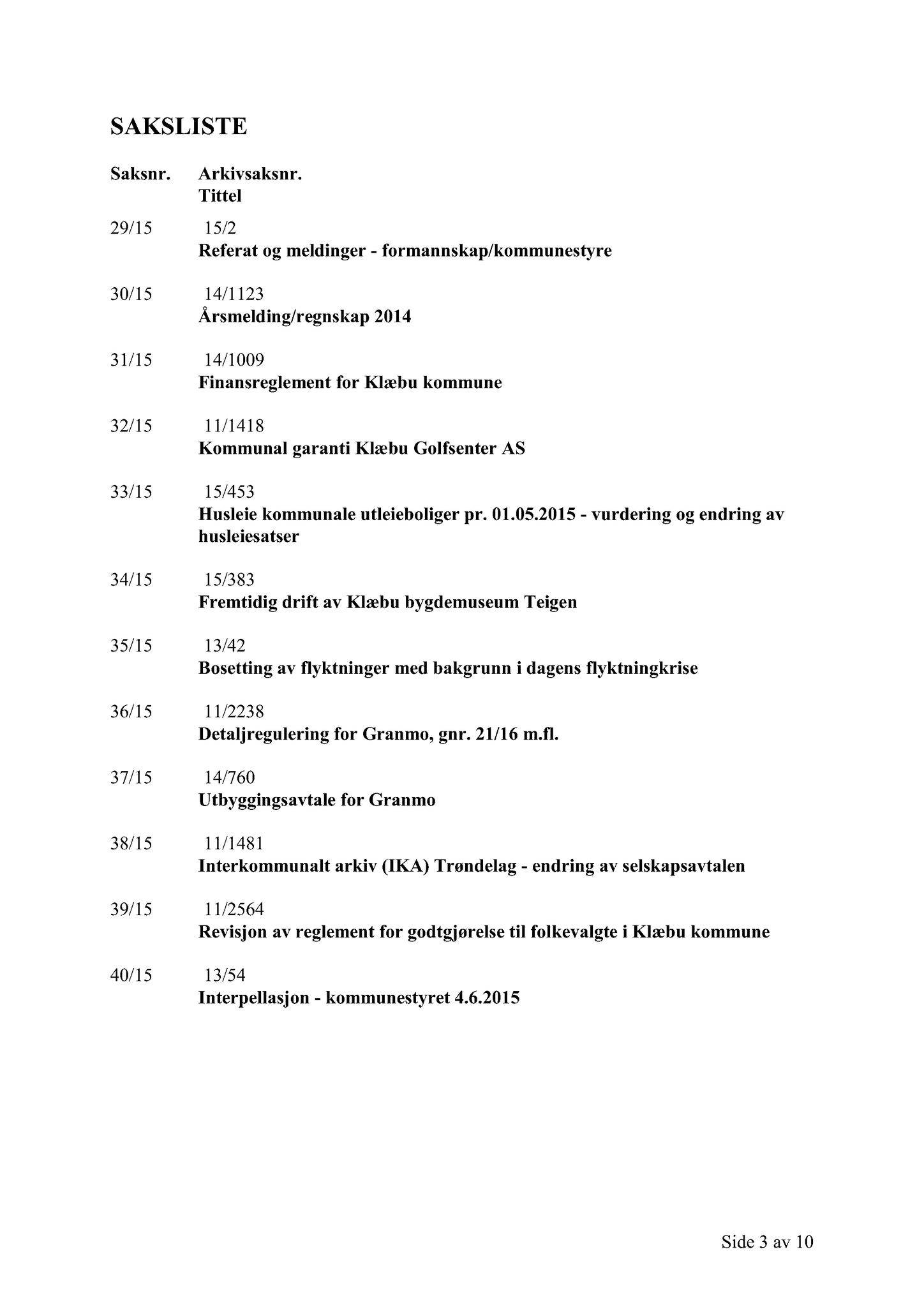 Klæbu Kommune, TRKO/KK/01-KS/L008: Kommunestyret - Møtedokumenter, 2015, p. 930