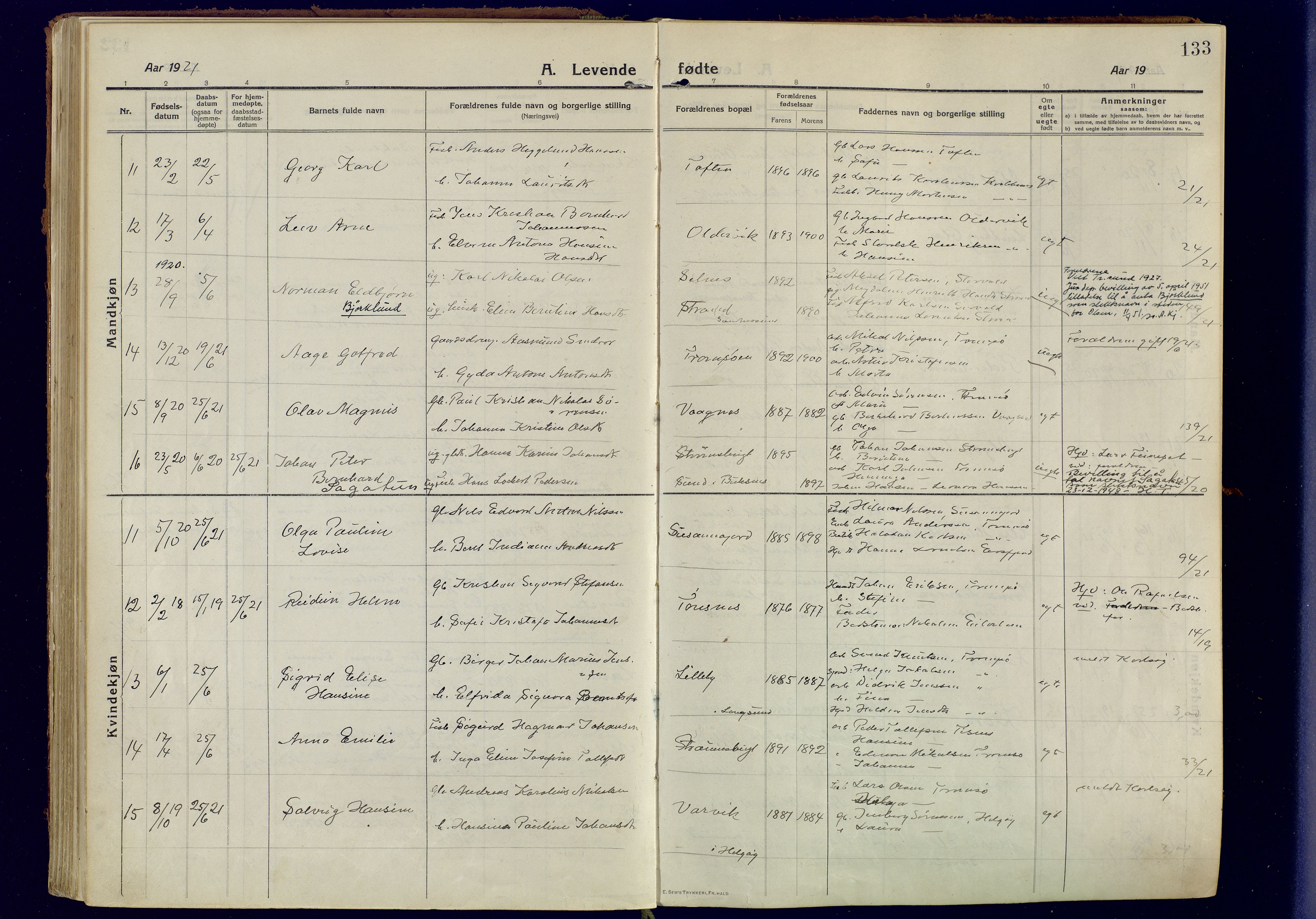 Tromsøysund sokneprestkontor, AV/SATØ-S-1304/G/Ga/L0008kirke: Parish register (official) no. 8, 1914-1922, p. 133