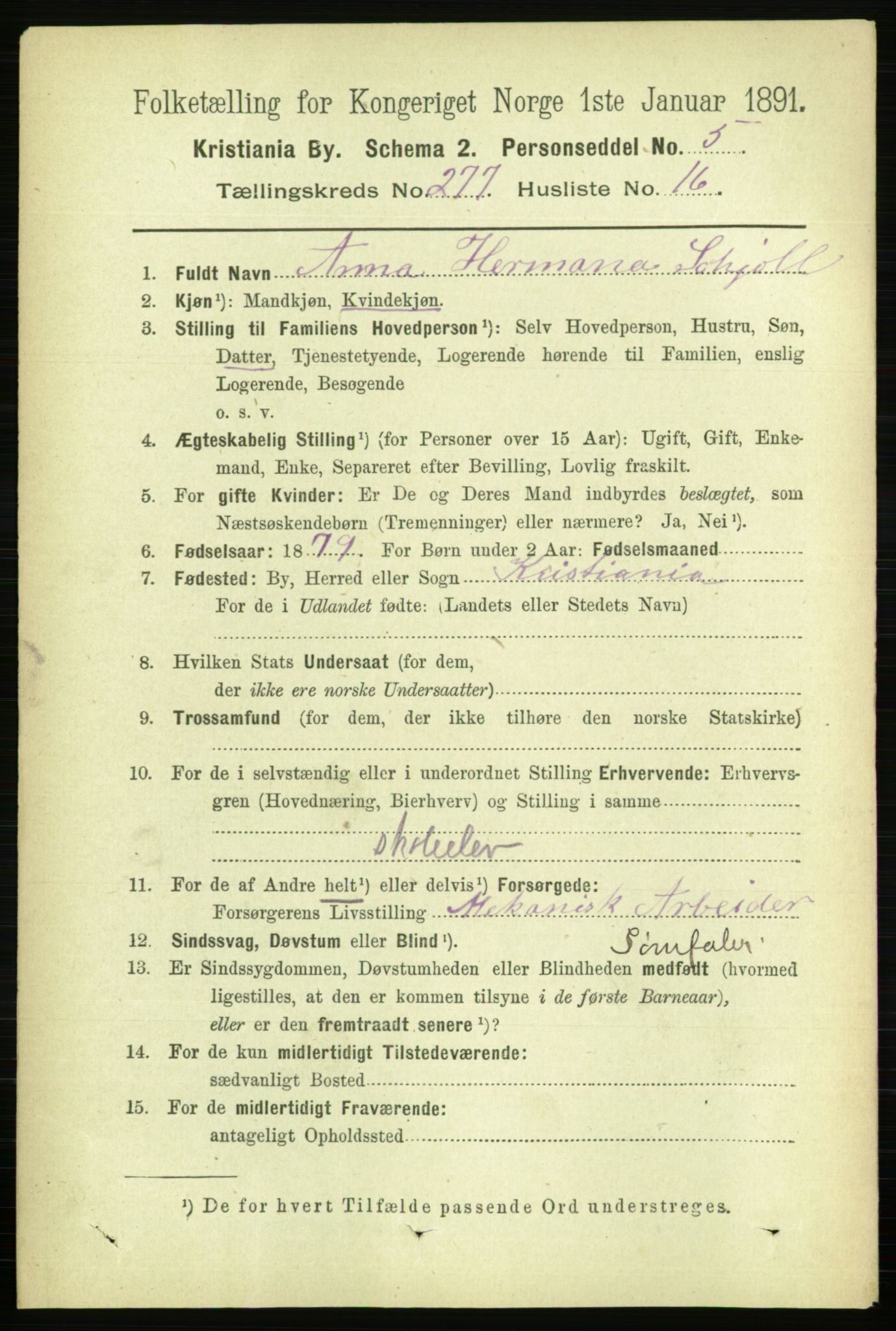 RA, 1891 census for 0301 Kristiania, 1891, p. 168386