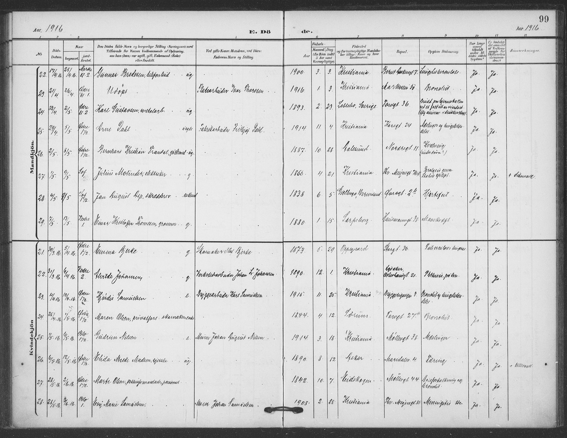 Jakob prestekontor Kirkebøker, AV/SAO-A-10850/F/Fa/L0011: Parish register (official) no. 11, 1906-1920, p. 99