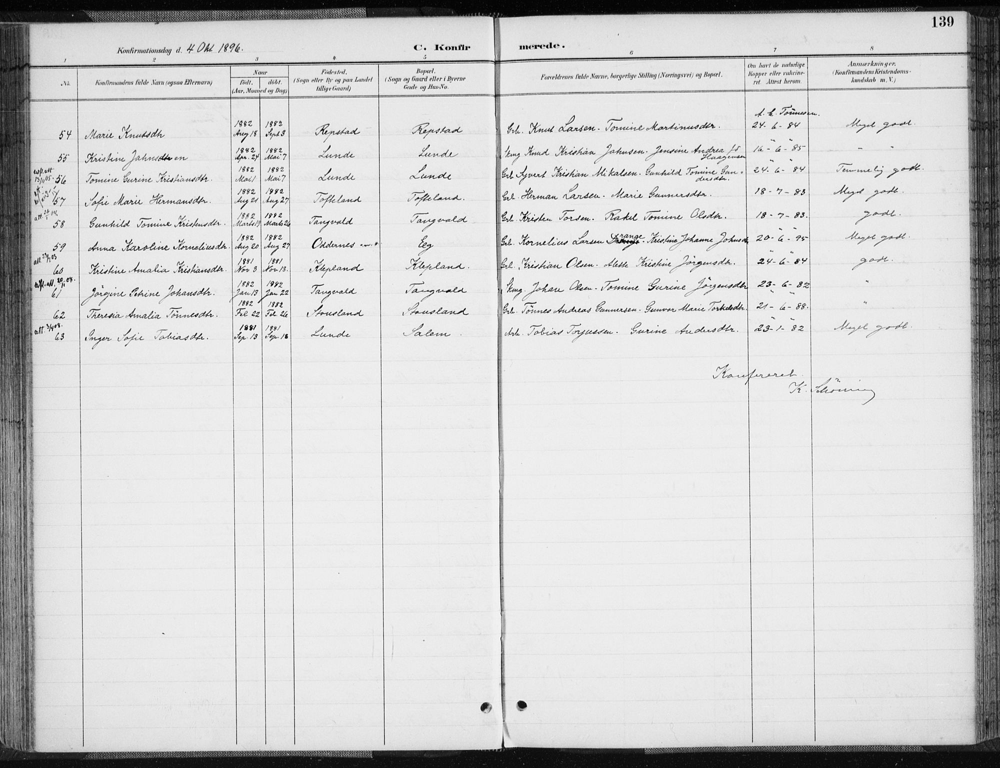 Søgne sokneprestkontor, SAK/1111-0037/F/Fa/Fab/L0013: Parish register (official) no. A 13, 1892-1911, p. 139