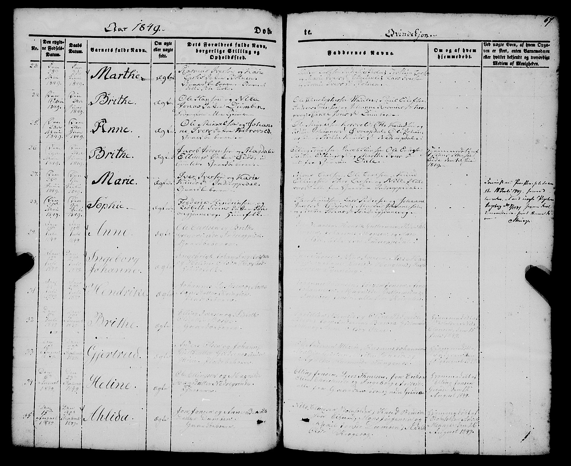 Gulen sokneprestembete, AV/SAB-A-80201/H/Haa/Haaa/L0021: Parish register (official) no. A 21, 1848-1858, p. 67