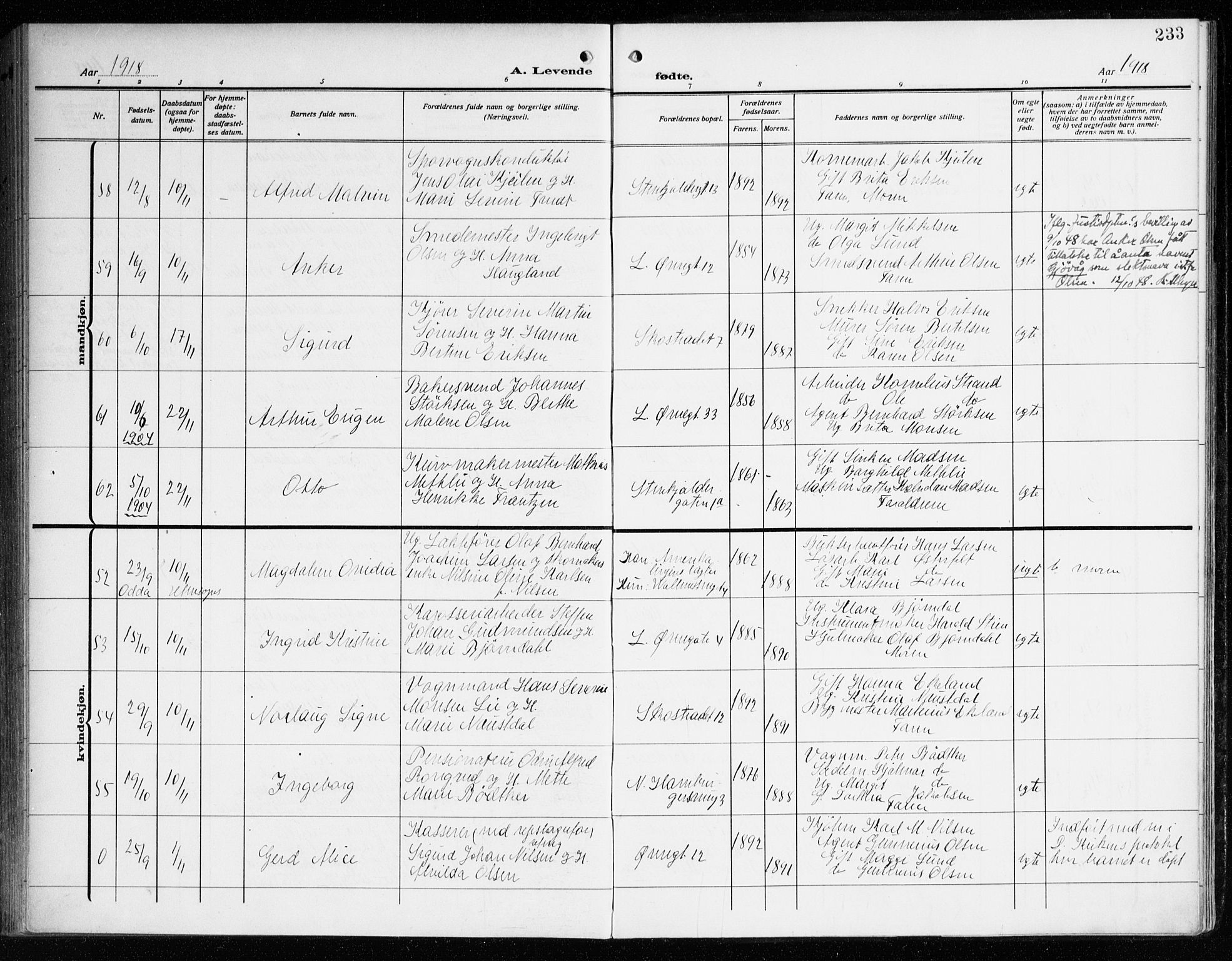 Korskirken sokneprestembete, AV/SAB-A-76101/H/Haa: Parish register (official) no. B 10, 1909-1923, p. 233