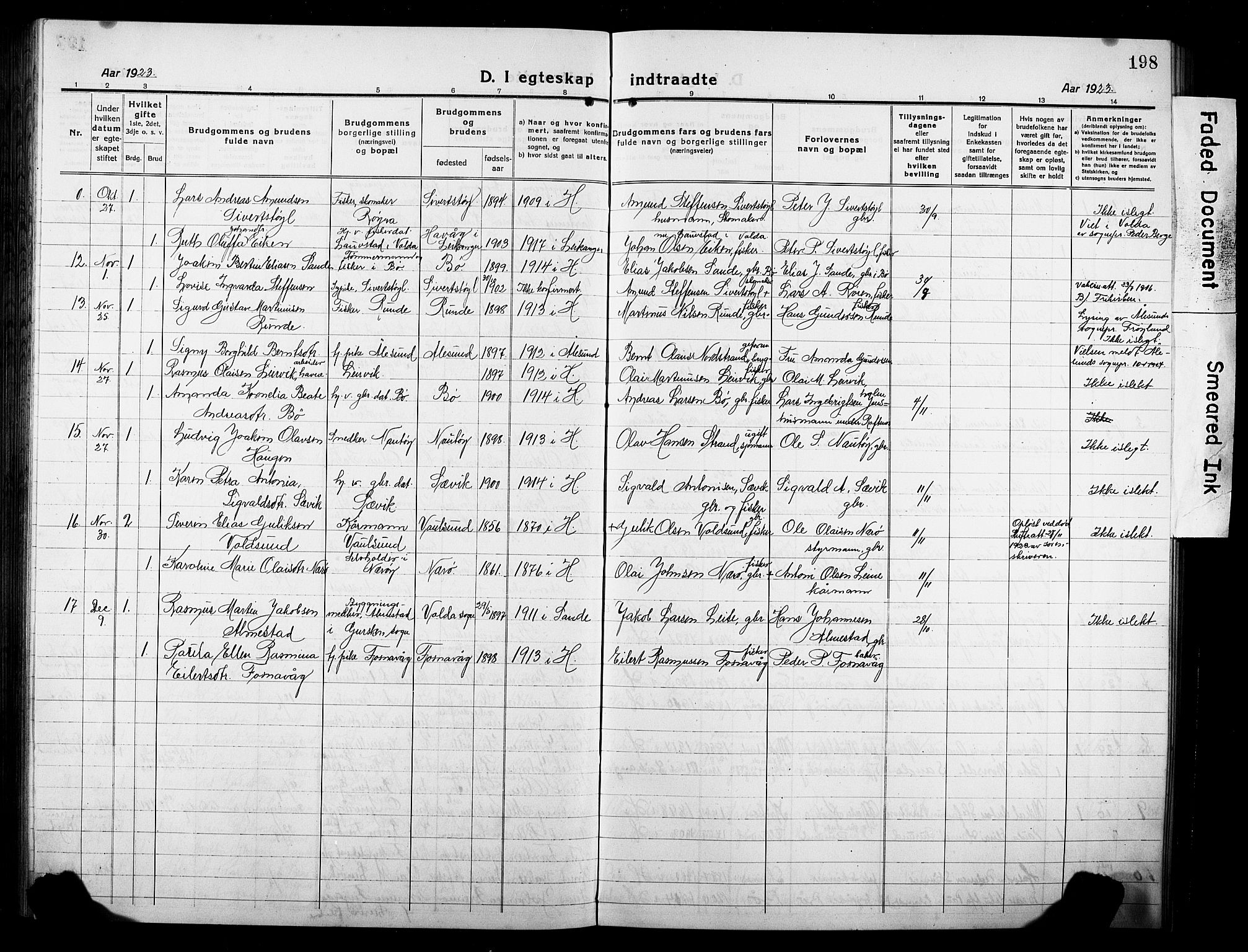 Ministerialprotokoller, klokkerbøker og fødselsregistre - Møre og Romsdal, AV/SAT-A-1454/507/L0084: Parish register (copy) no. 507C07, 1919-1932, p. 198