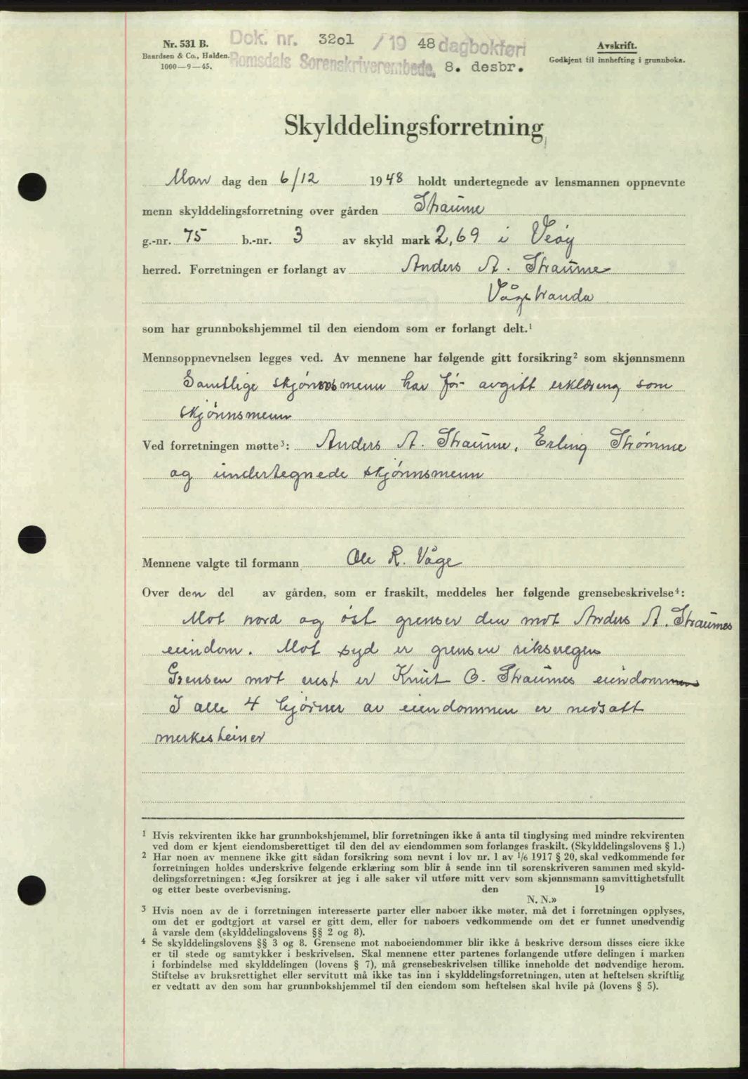 Romsdal sorenskriveri, AV/SAT-A-4149/1/2/2C: Mortgage book no. A28, 1948-1949, Diary no: : 3201/1948