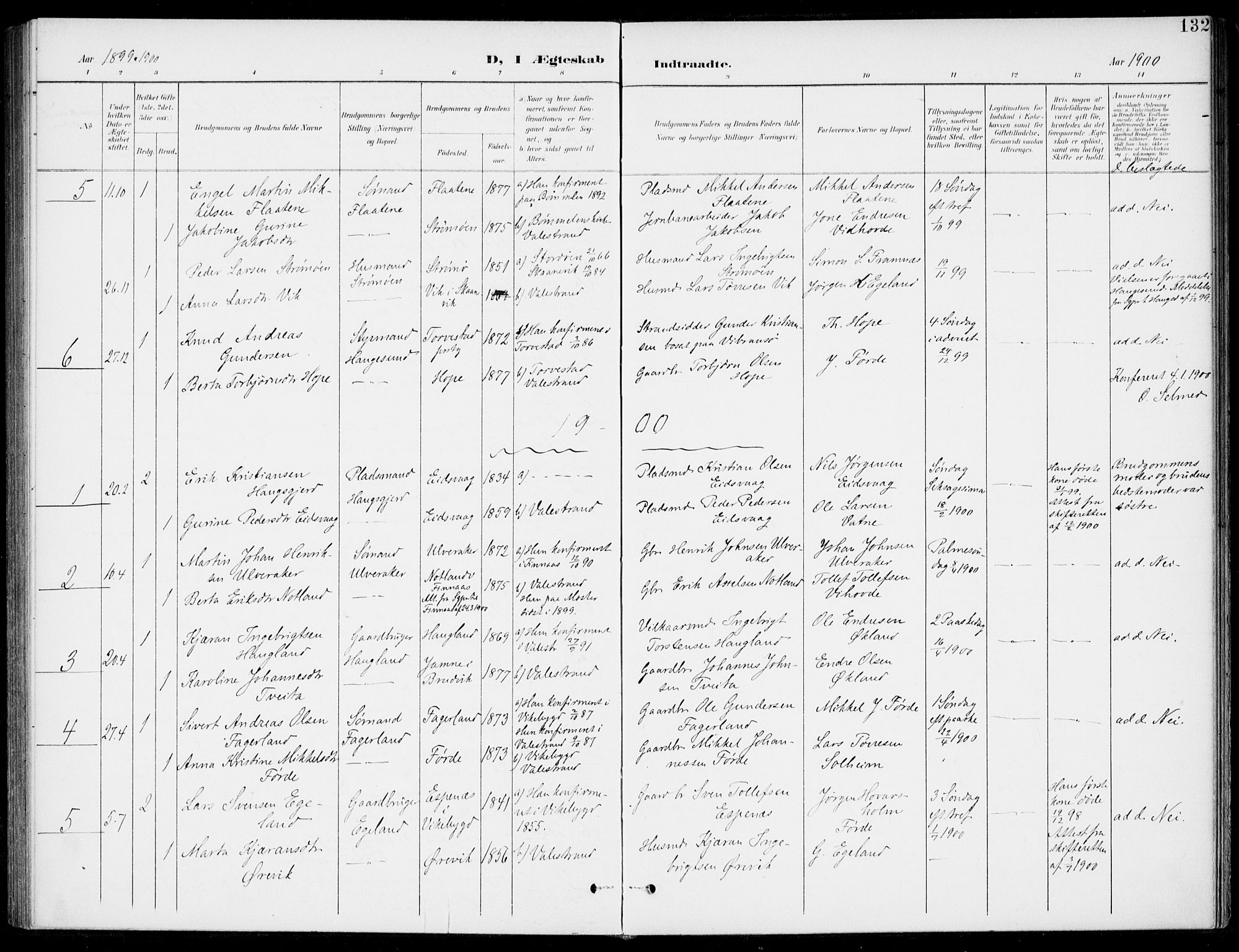 Sveio Sokneprestembete, AV/SAB-A-78501/H/Haa: Parish register (official) no. C 3, 1899-1916, p. 132