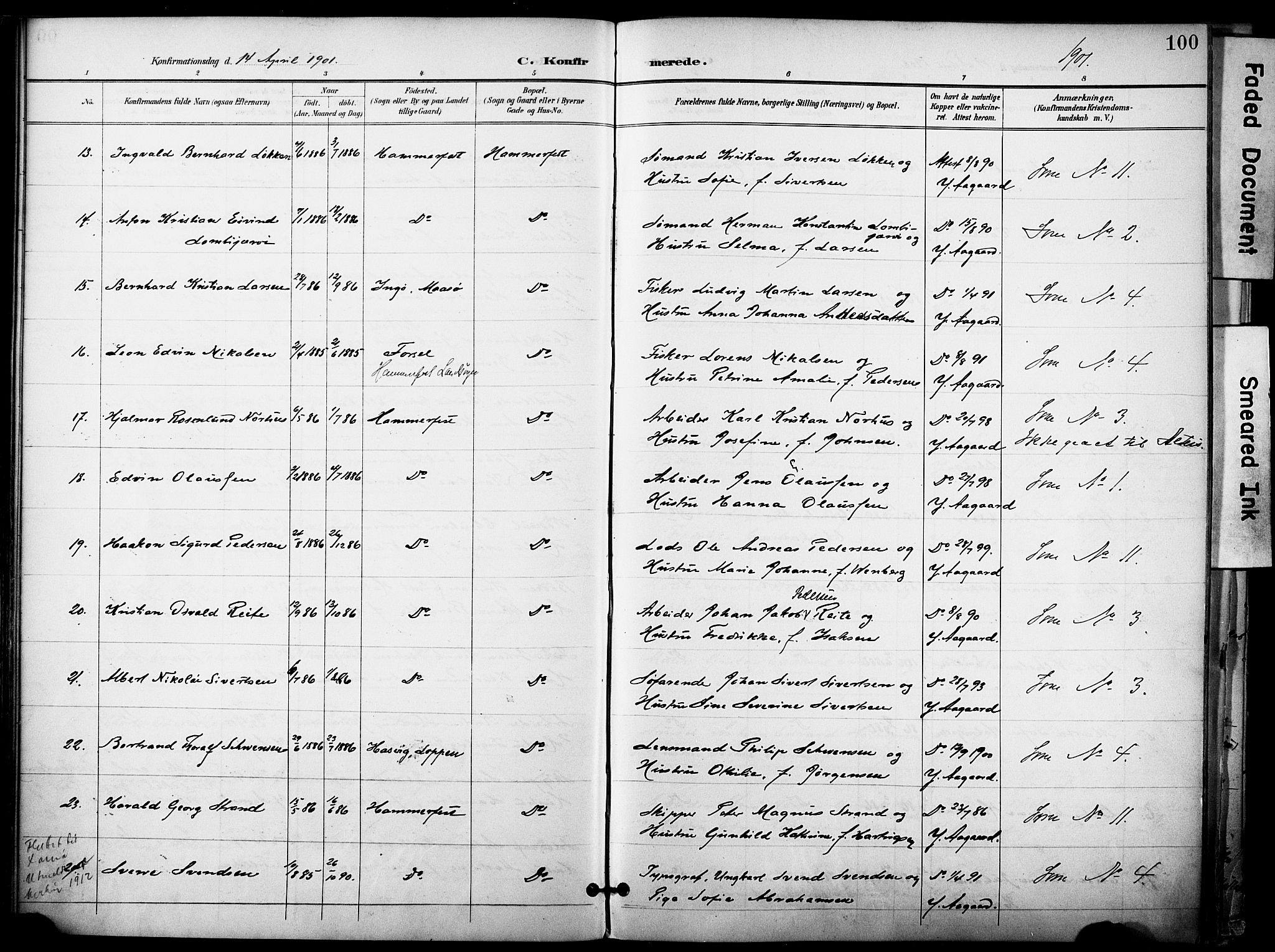 Hammerfest sokneprestkontor, SATØ/S-1347/H/Ha/L0010.kirke: Parish register (official) no. 10, 1898-1905, p. 100