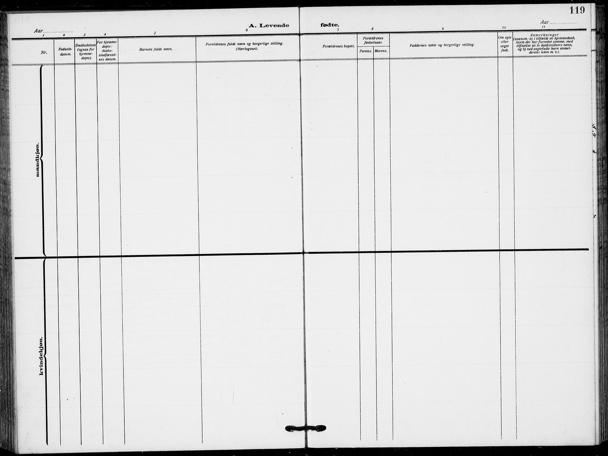 Lier kirkebøker, SAKO/A-230/F/Fa/L0018: Parish register (official) no. I 18, 1909-1917, p. 119