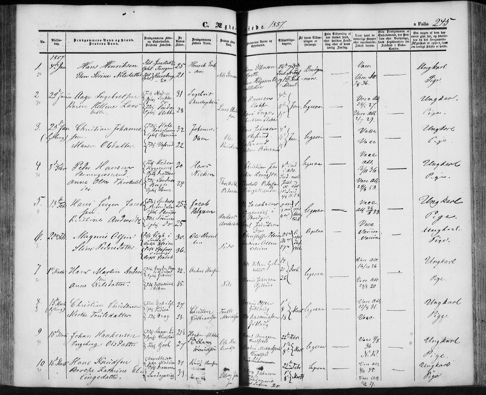 Lier kirkebøker, AV/SAKO-A-230/F/Fa/L0012: Parish register (official) no. I 12, 1854-1864, p. 245