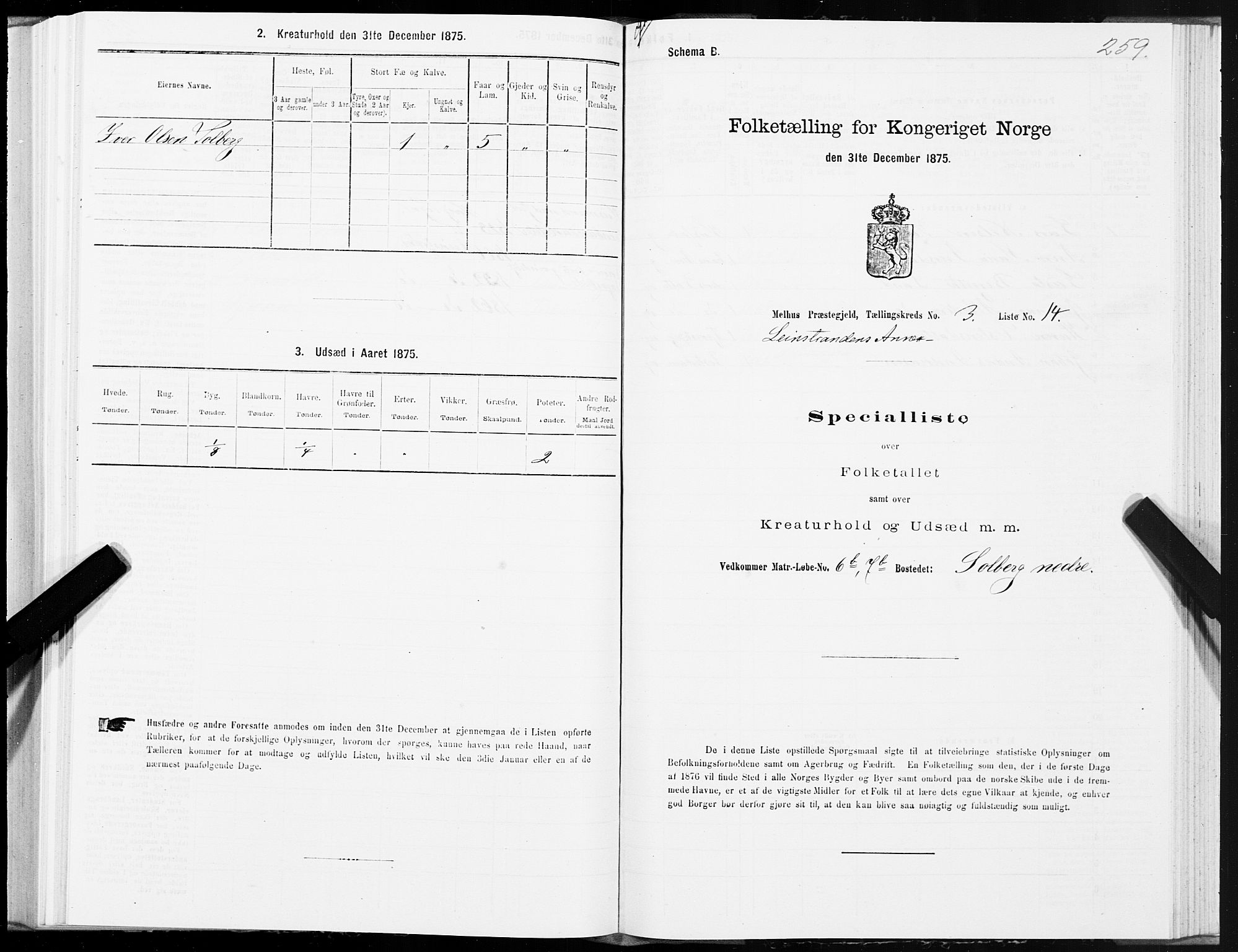 SAT, 1875 census for 1653P Melhus, 1875, p. 8259