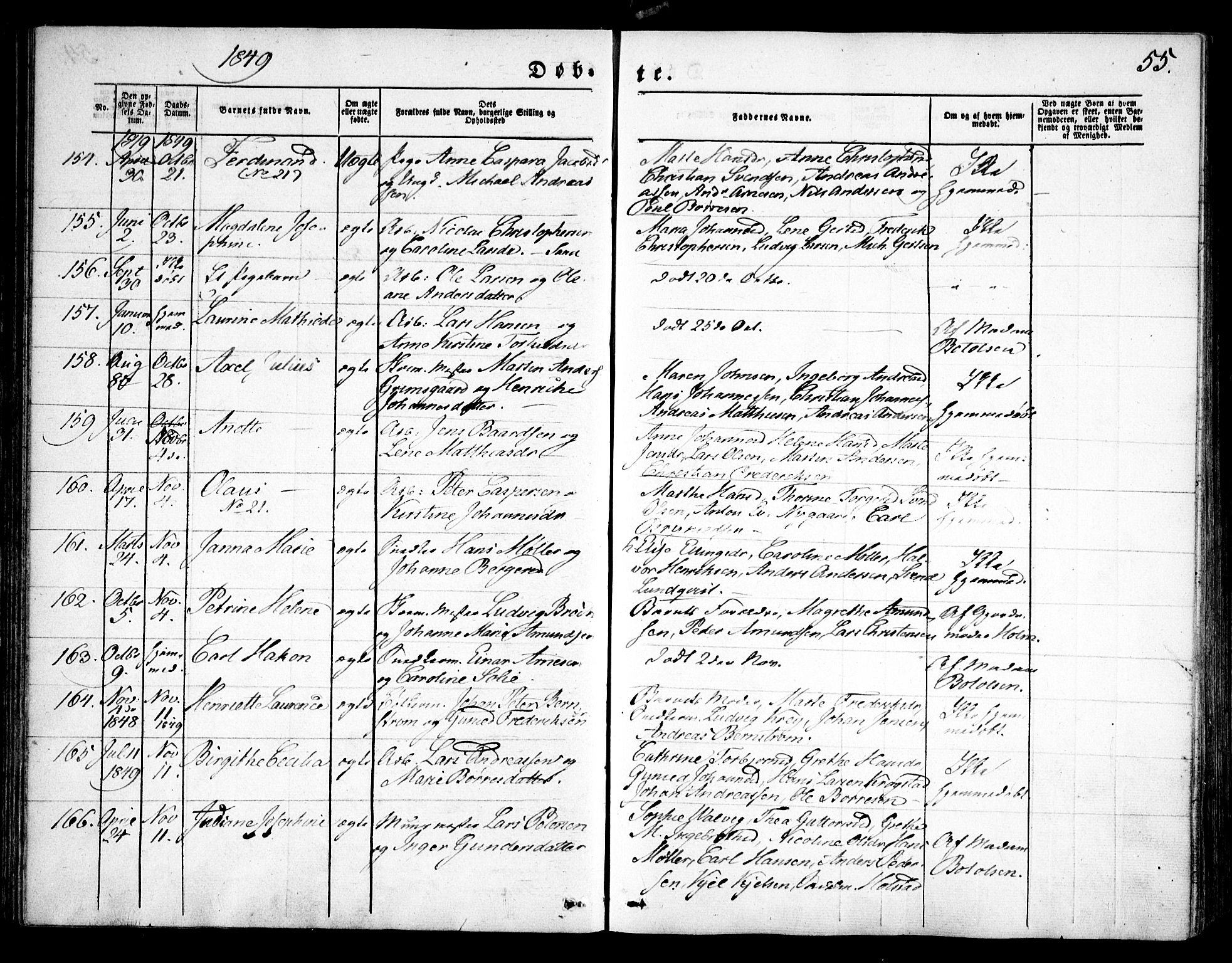 Moss prestekontor Kirkebøker, SAO/A-2003/F/Fa/L0007: Parish register (official) no. I 7, 1845-1851, p. 55