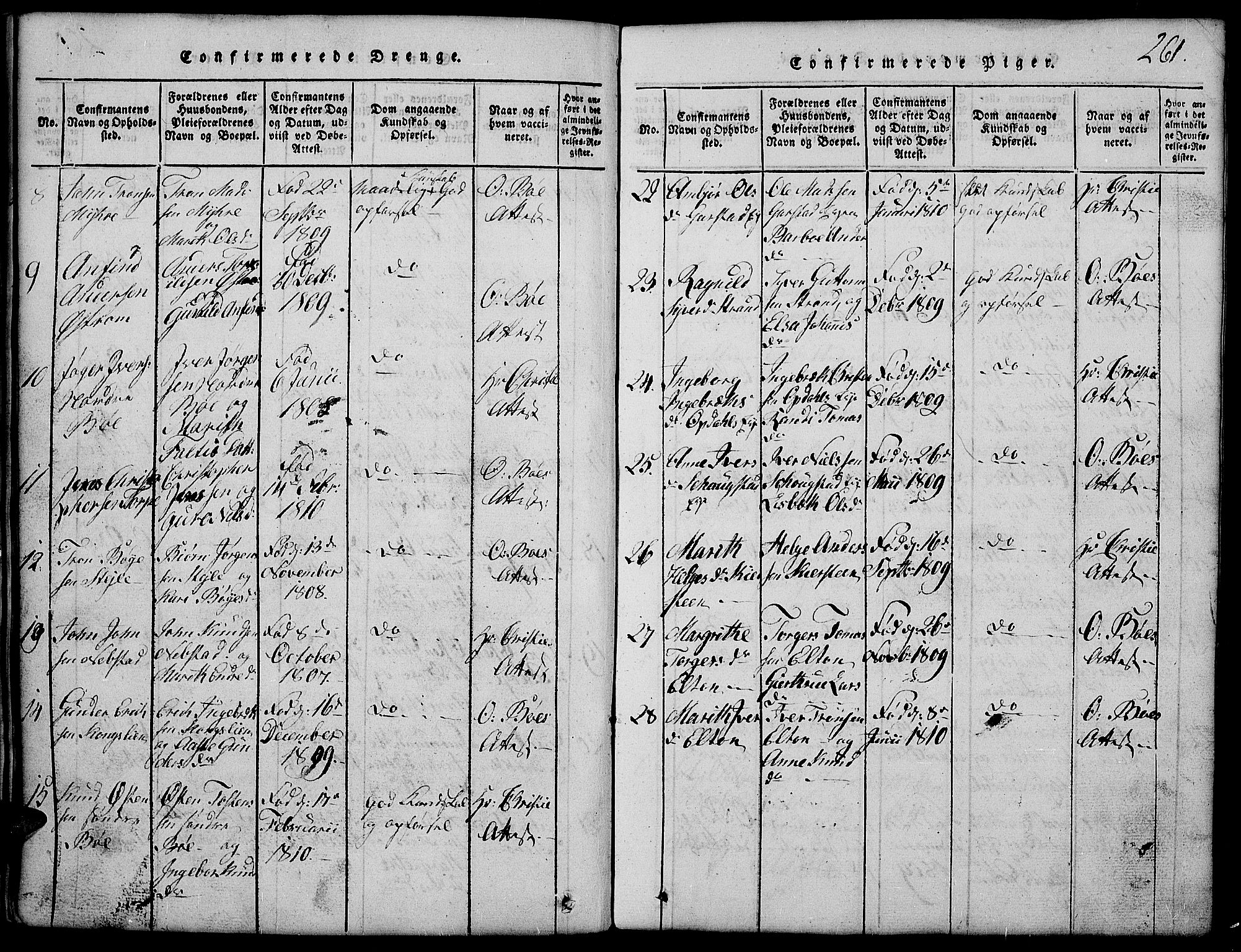 Vang prestekontor, Valdres, SAH/PREST-140/H/Hb/L0002: Parish register (copy) no. 2, 1814-1889, p. 261