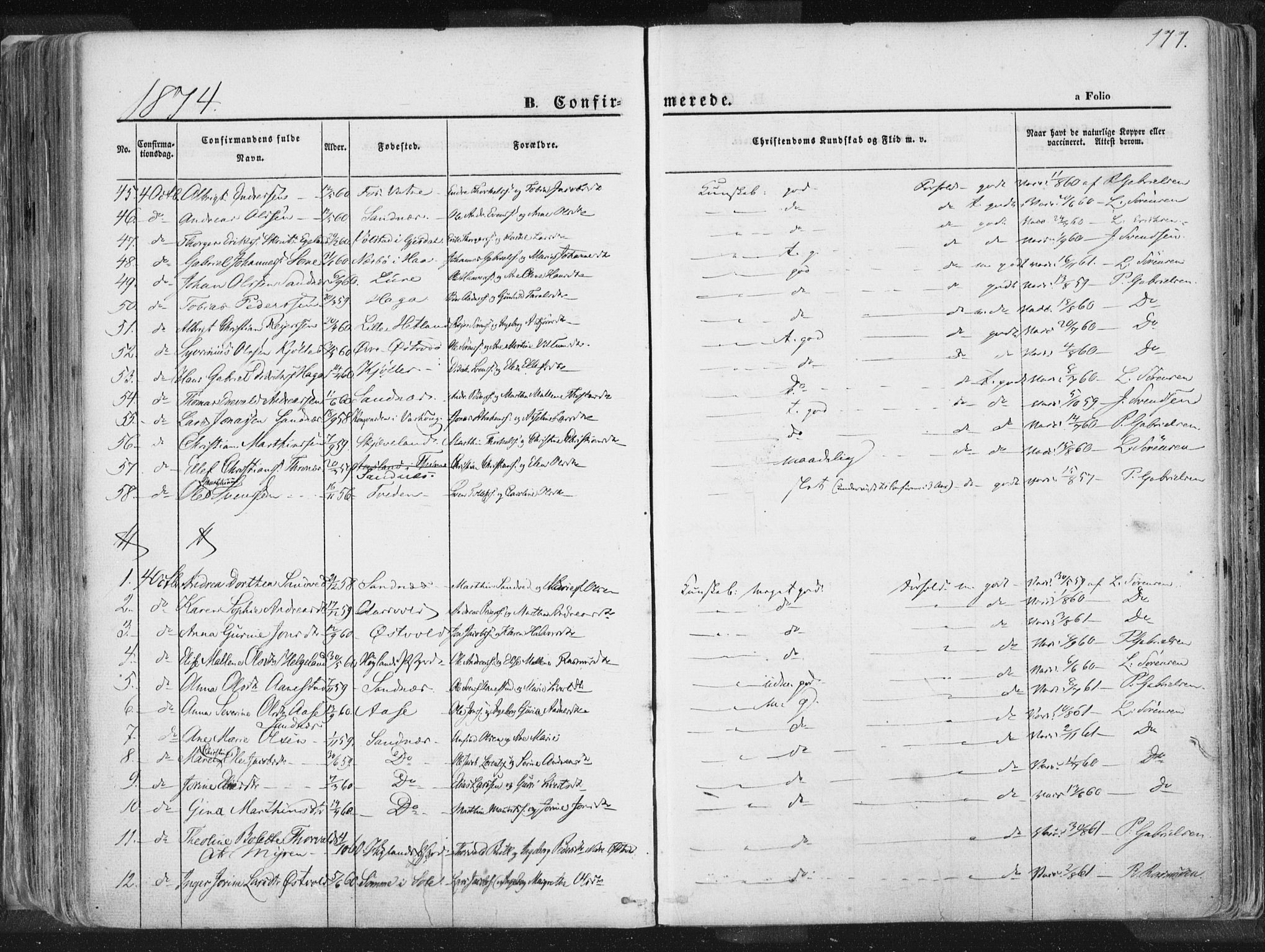 Høyland sokneprestkontor, AV/SAST-A-101799/001/30BA/L0010: Parish register (official) no. A 9.1, 1857-1877, p. 177