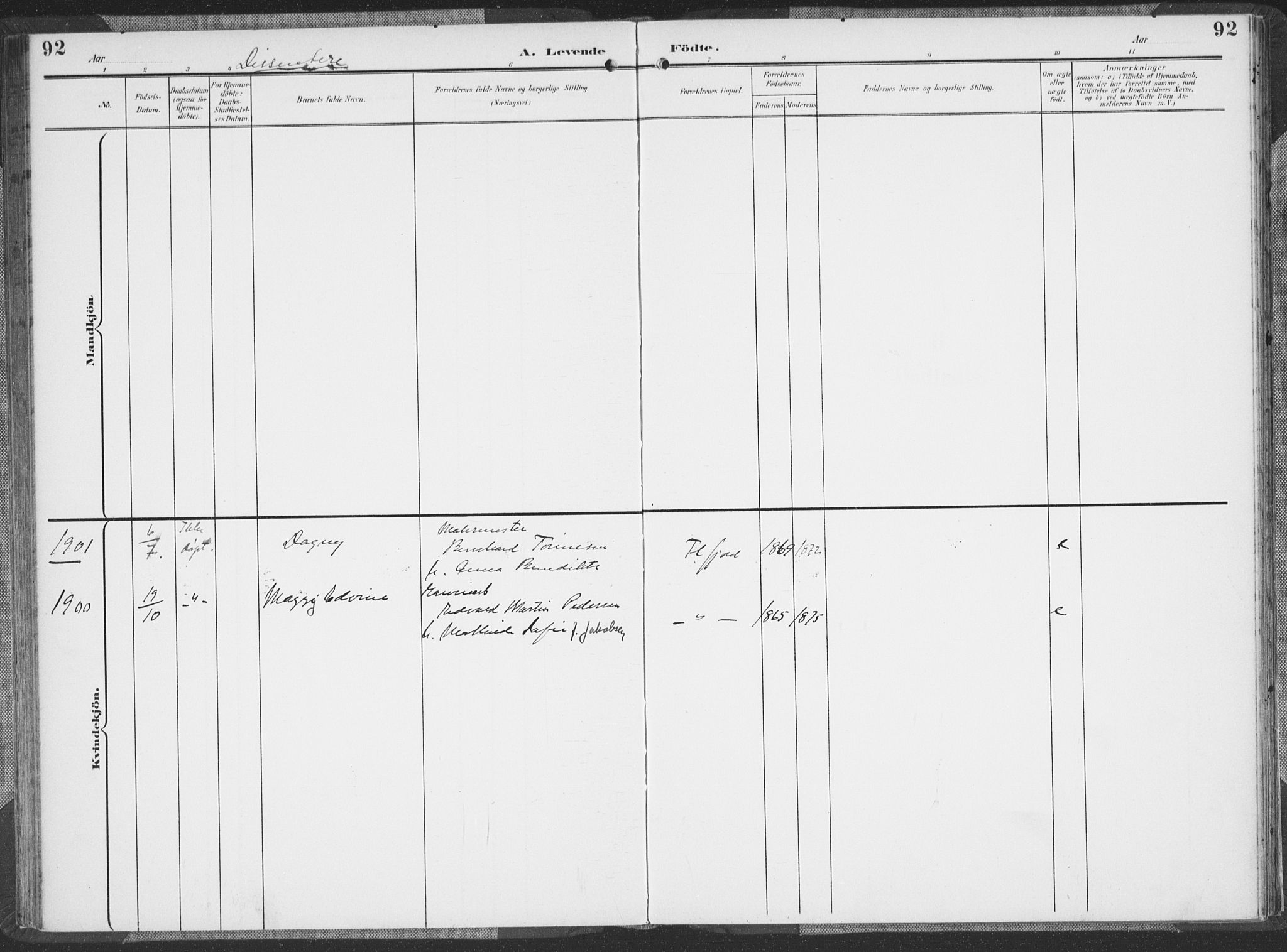 Flekkefjord sokneprestkontor, SAK/1111-0012/F/Fa/Faa/L0002: Parish register (official) no. A 2, 1900-1912, p. 92
