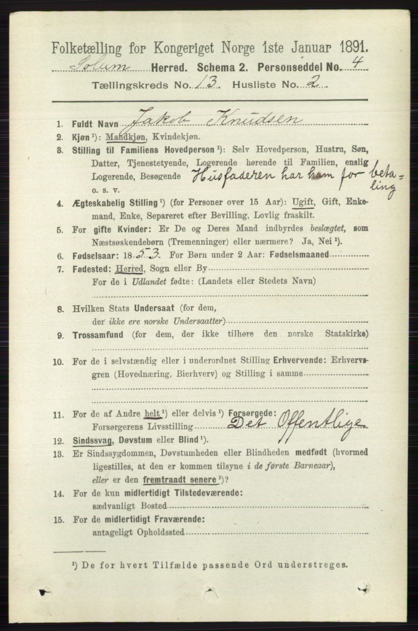 RA, 1891 census for 0818 Solum, 1891, p. 6066