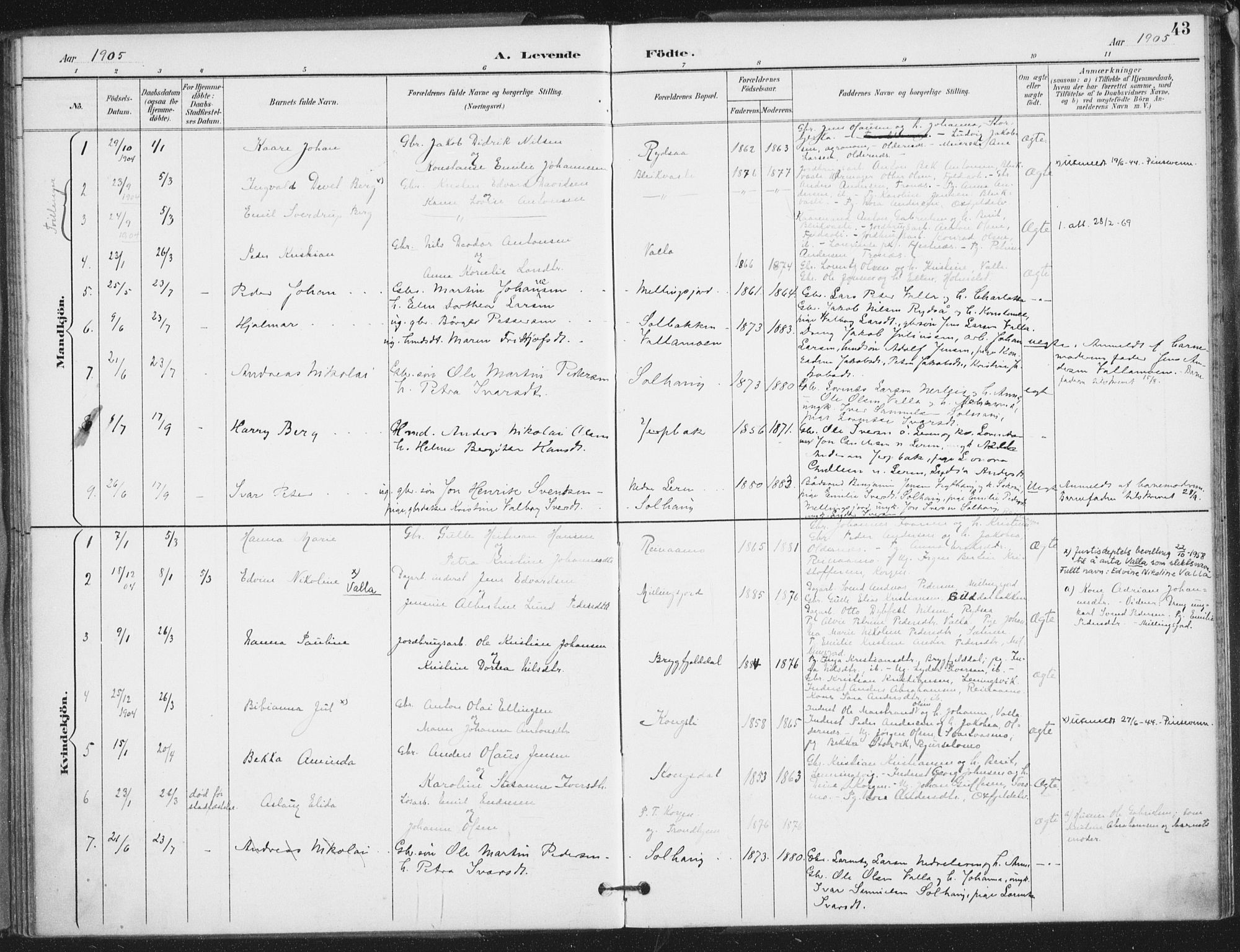 Ministerialprotokoller, klokkerbøker og fødselsregistre - Nordland, AV/SAT-A-1459/826/L0380: Parish register (official) no. 826A03, 1891-1911, p. 43