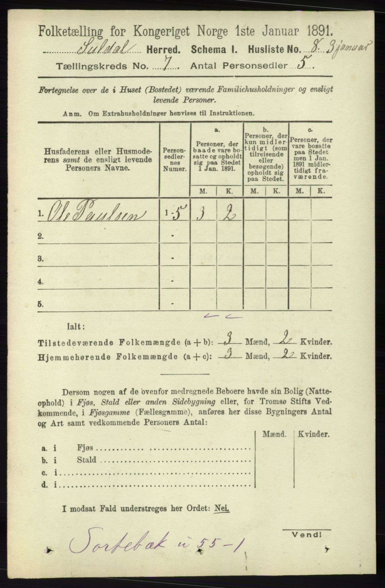 RA, 1891 census for 1134 Suldal, 1891, p. 1946