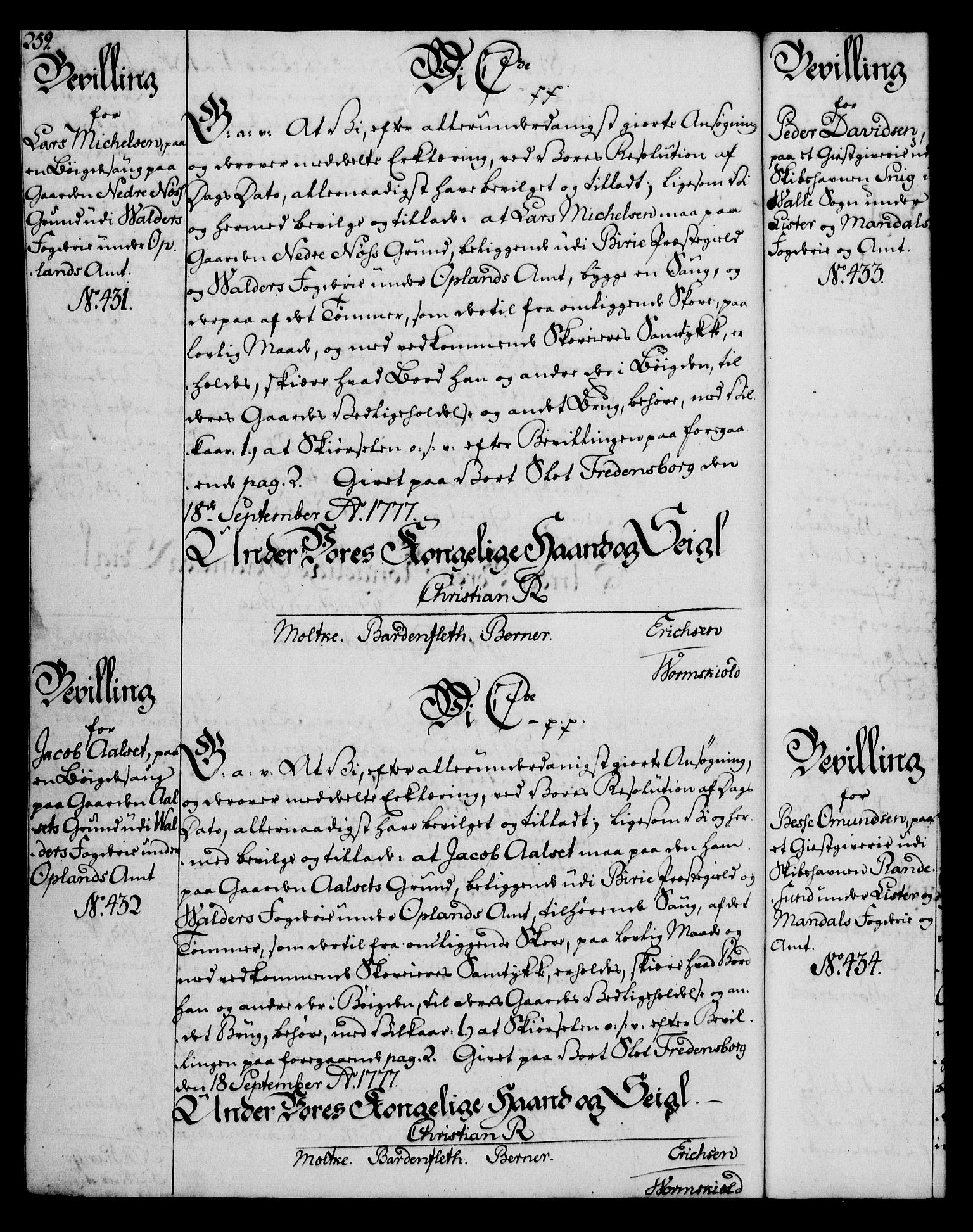 Rentekammeret, Kammerkanselliet, AV/RA-EA-3111/G/Gg/Gga/L0010: Norsk ekspedisjonsprotokoll med register (merket RK 53.10), 1773-1778, p. 259