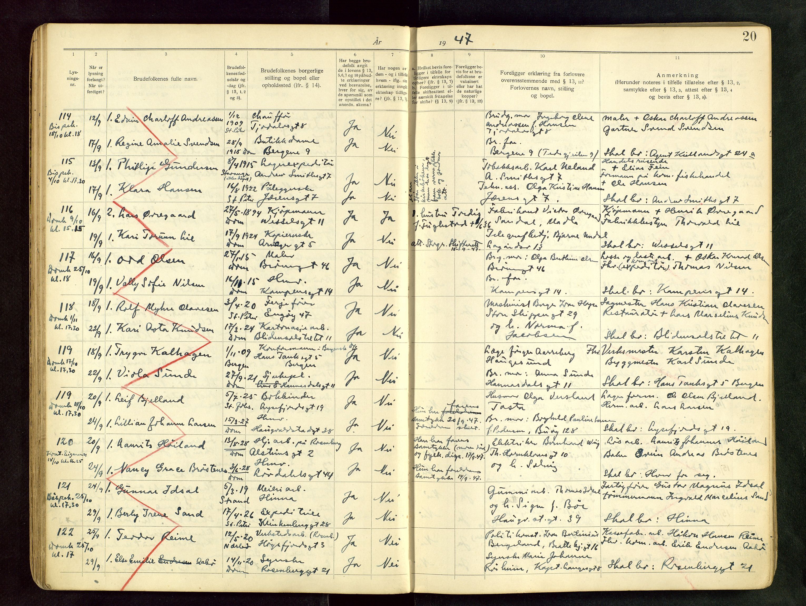 Domkirken sokneprestkontor, AV/SAST-A-101812/001/70/705BB/L0004: Banns register no. 4, 1943-1951, p. 20