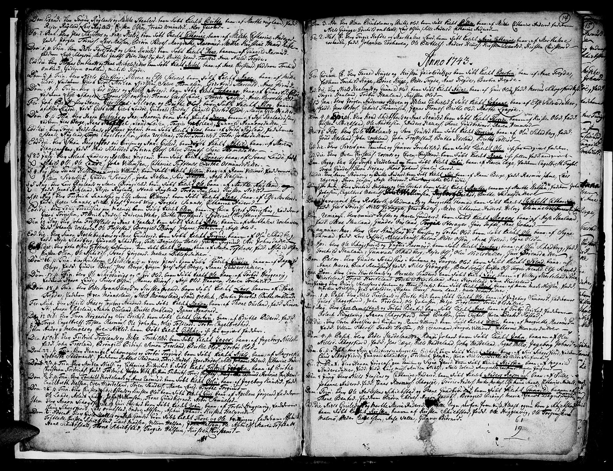 Mandal sokneprestkontor, SAK/1111-0030/F/Fa/Faa/L0001: Parish register (official) no. A 1, 1729-1748, p. 14
