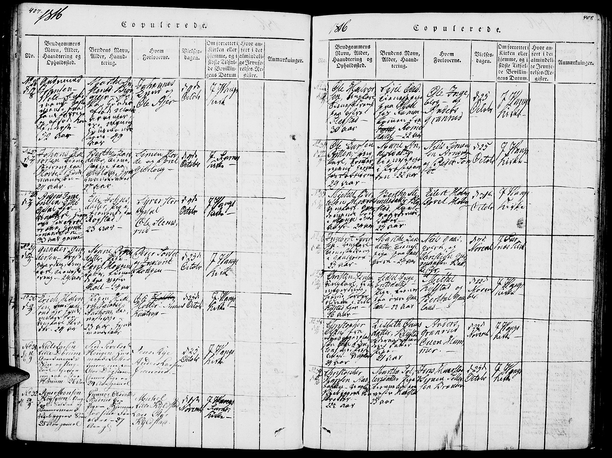 Vang prestekontor, Hedmark, SAH/PREST-008/H/Ha/Haa/L0007: Parish register (official) no. 7, 1813-1826, p. 407-408