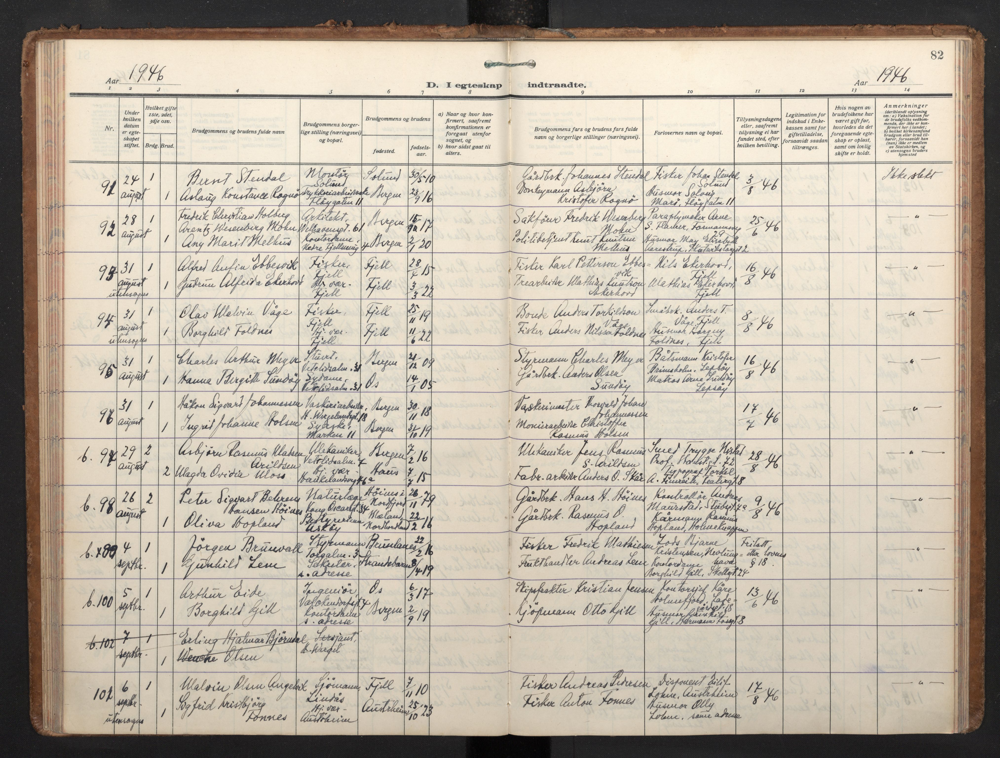 Korskirken sokneprestembete, AV/SAB-A-76101/H/Haa/L0040: Parish register (official) no. D 7, 1938-1952, p. 81b-82a