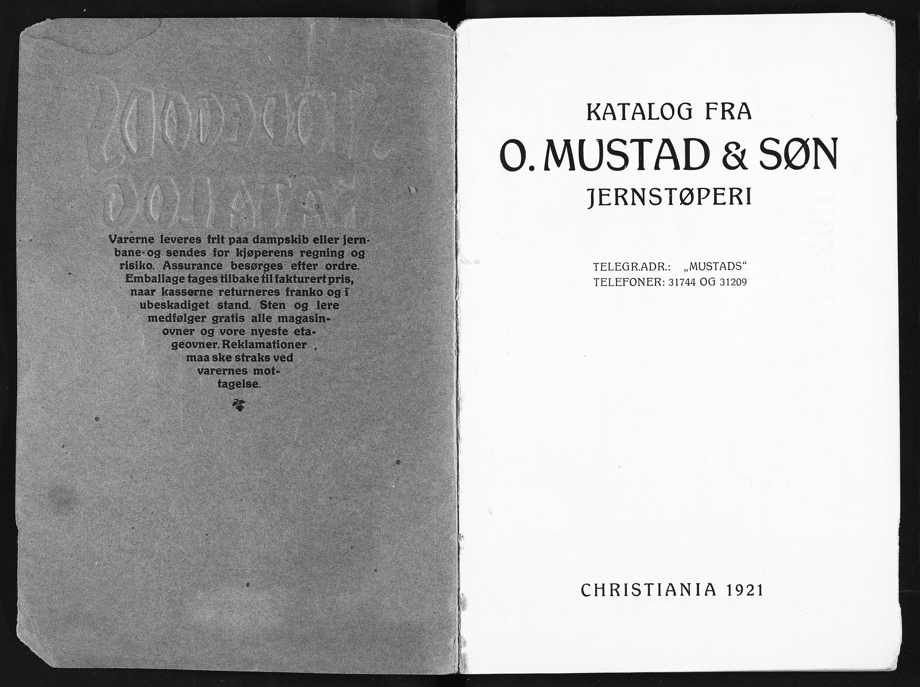 Næs Jernverksmuseets samling av historiske ovnskataloger, NESJ/NJM-006/01/L0019: O. Mustad & Søn Jernstøperi Christiania, 1921