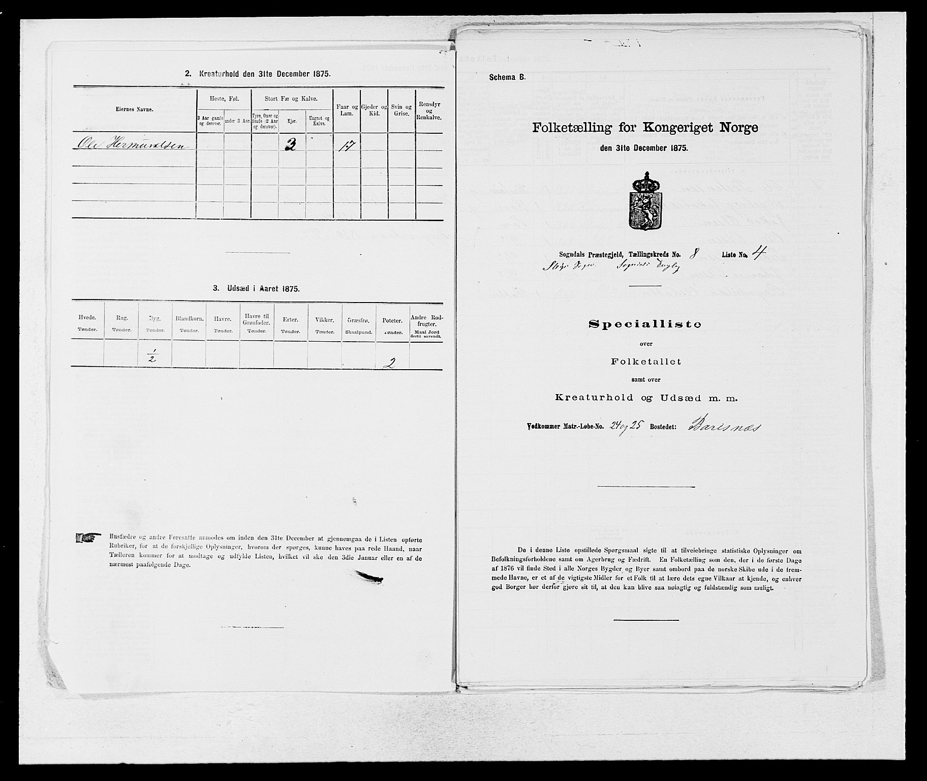SAB, 1875 census for 1420P Sogndal, 1875, p. 758