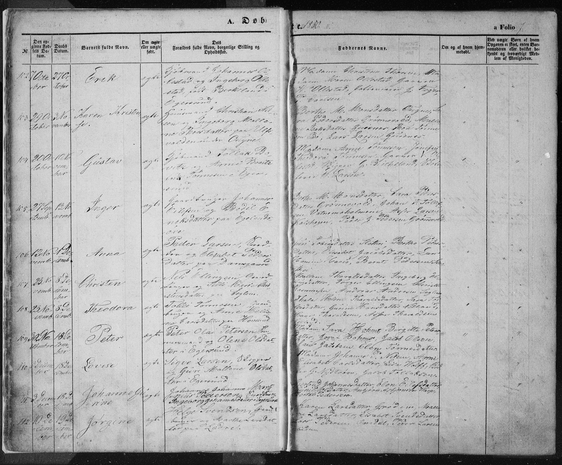 Eigersund sokneprestkontor, SAST/A-101807/S08/L0012: Parish register (official) no. A 12.1, 1850-1865, p. 7