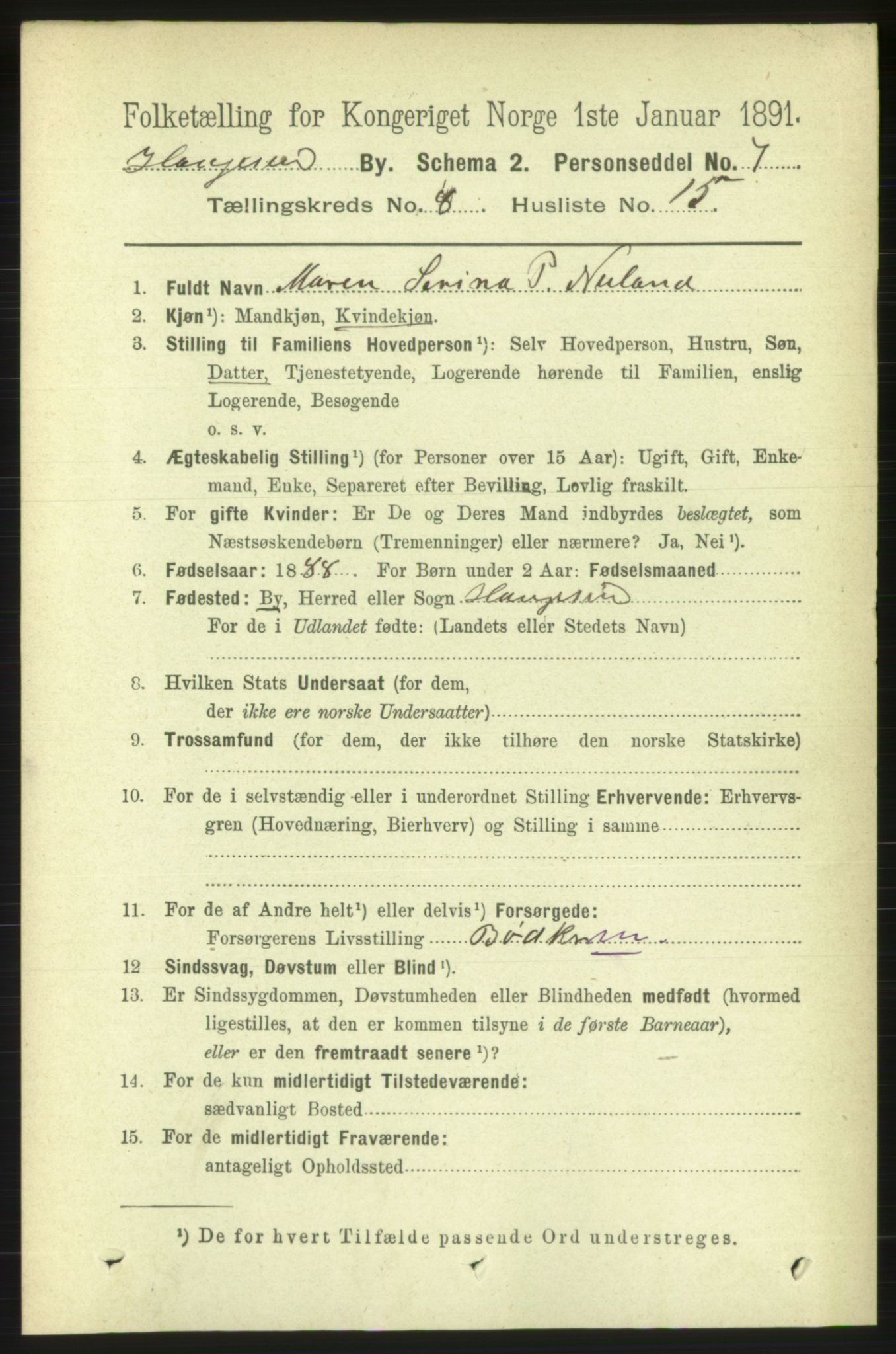 RA, 1891 census for 1106 Haugesund, 1891, p. 3712