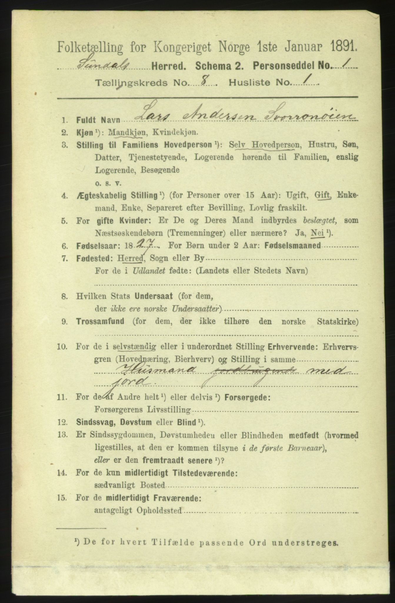 RA, 1891 census for 1563 Sunndal, 1891, p. 2149