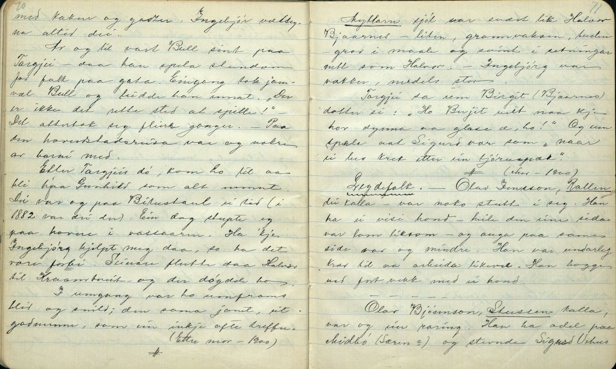 Rikard Berge, TEMU/TGM-A-1003/F/L0001/0005: 001-030 Innholdslister / 2. Erindringer om merkelige begivenheter, slegter, personligheder, 1900, p. 70-71