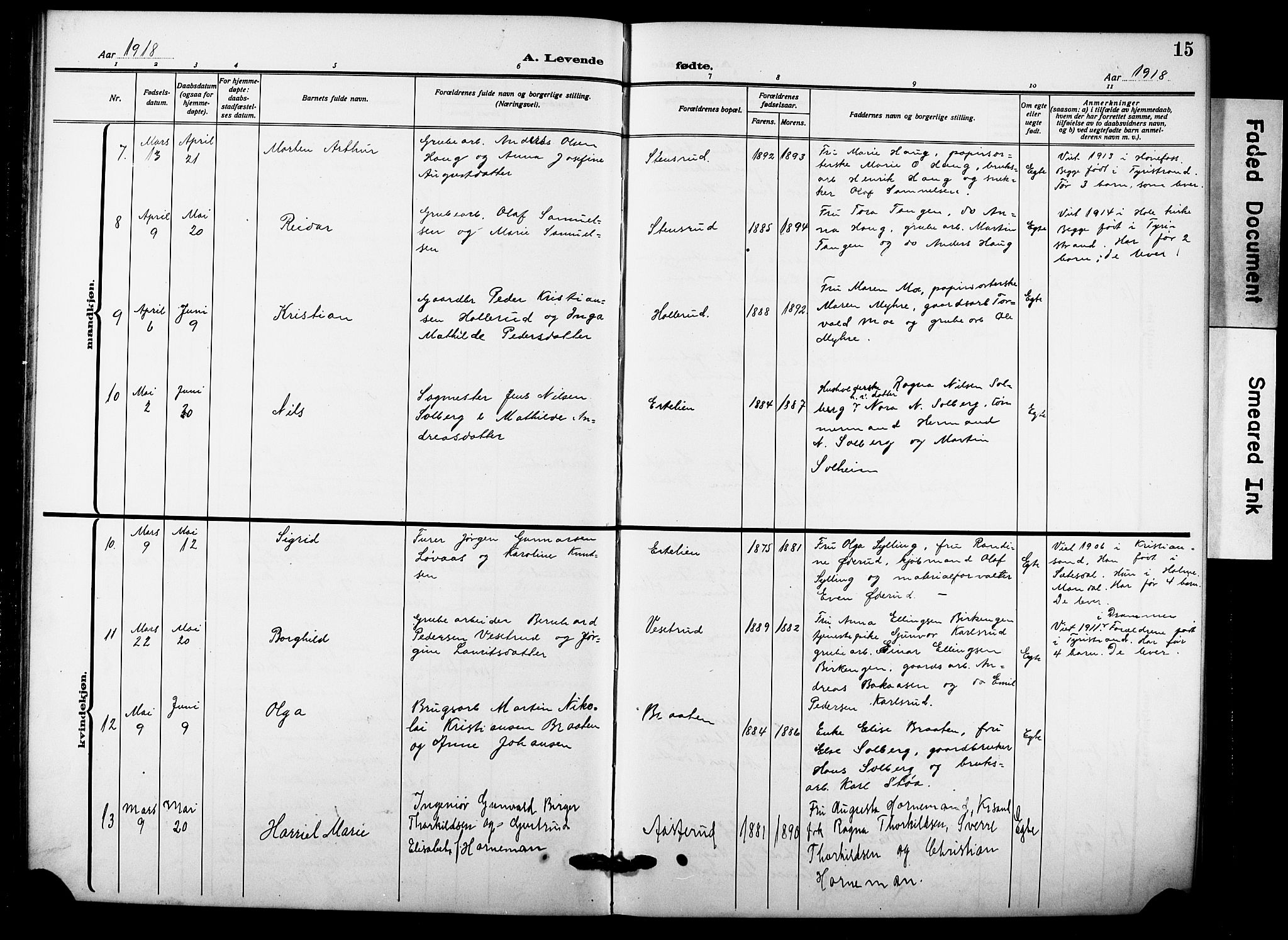 Hole kirkebøker, AV/SAKO-A-228/G/Gb/L0005: Parish register (copy) no. II 5, 1915-1932, p. 15