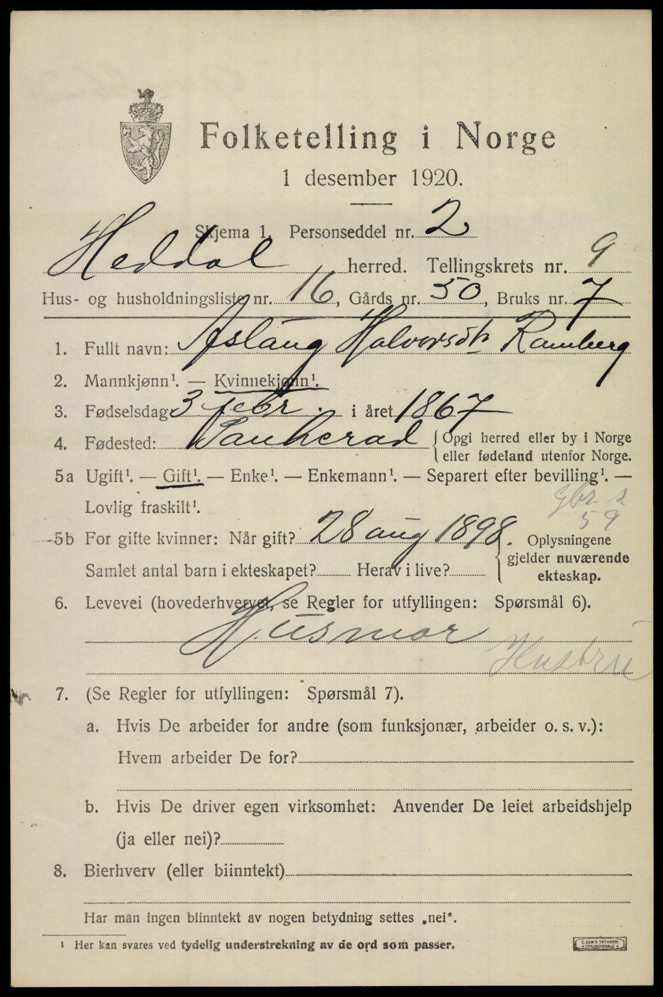 SAKO, 1920 census for Heddal, 1920, p. 6764