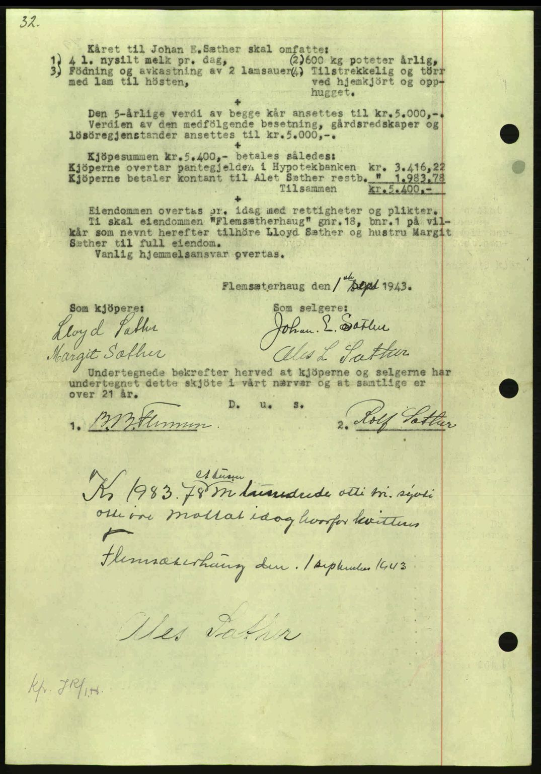 Nordmøre sorenskriveri, SAT/A-4132/1/2/2Ca: Mortgage book no. A96, 1943-1944, Diary no: : 2003/1943