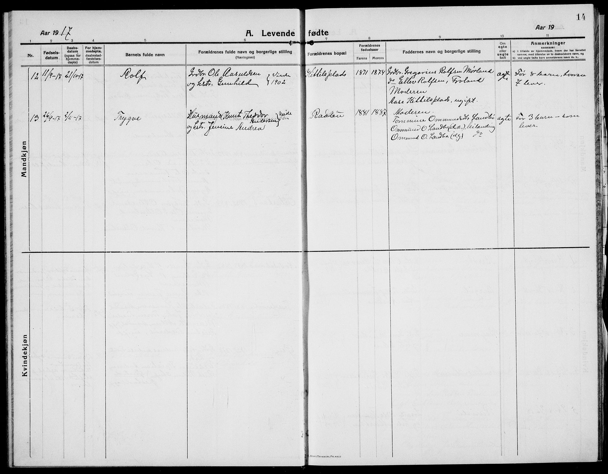 Austre Moland sokneprestkontor, SAK/1111-0001/F/Fb/Fba/L0005: Parish register (copy) no. B 4b, 1914-1935, p. 14
