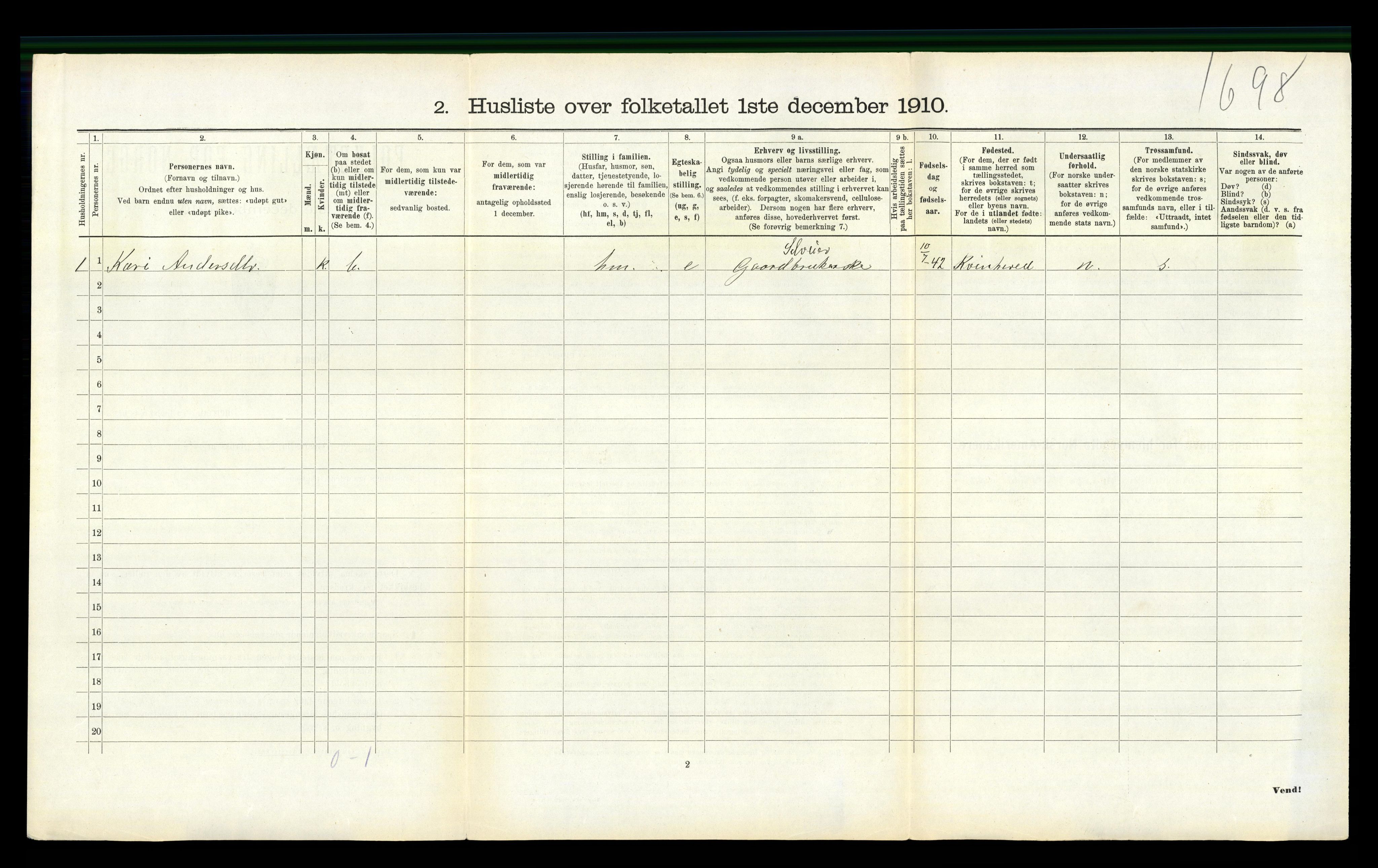 RA, 1910 census for Fjelberg, 1910, p. 1068