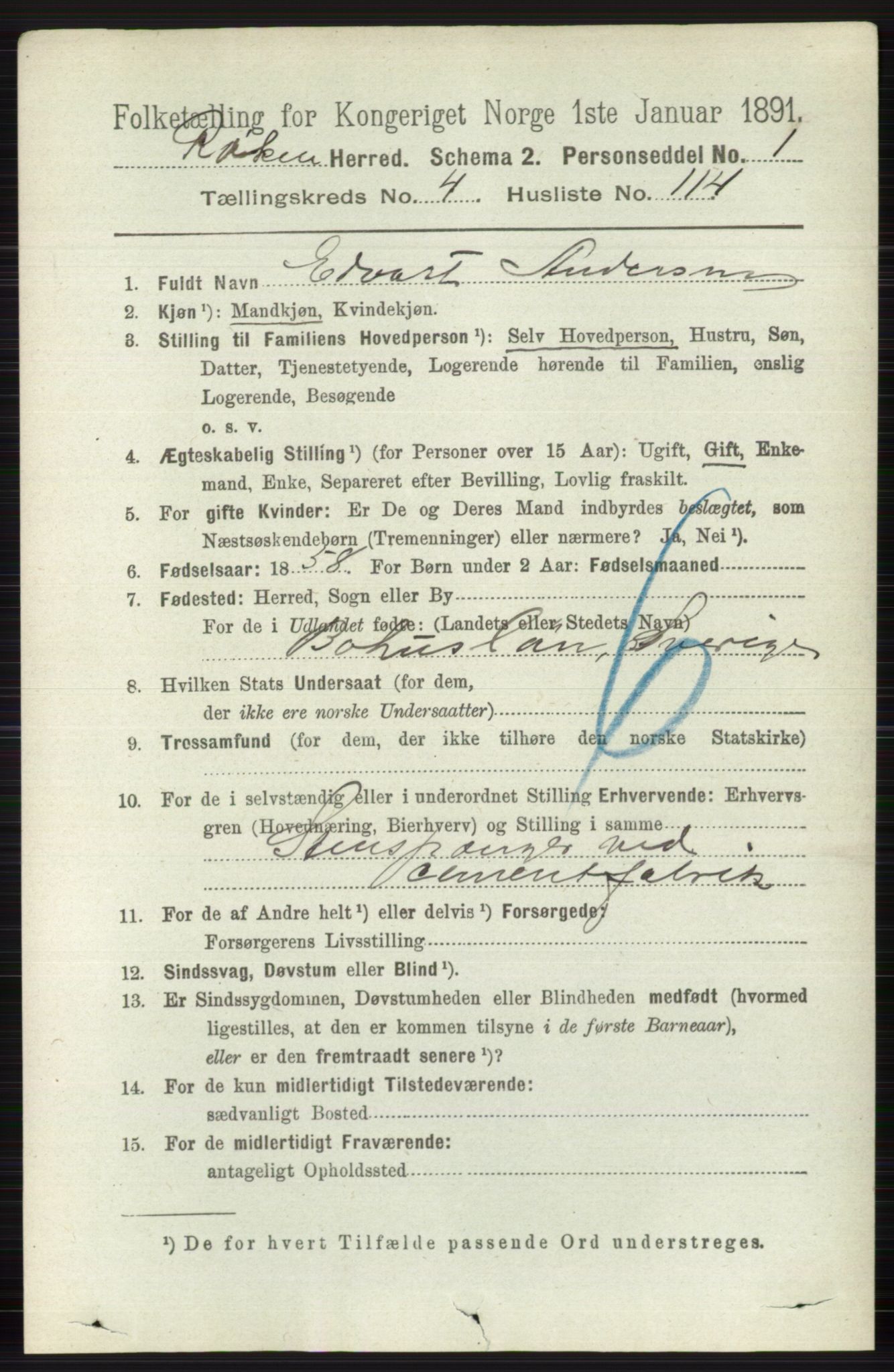 RA, 1891 census for 0627 Røyken, 1891, p. 2735