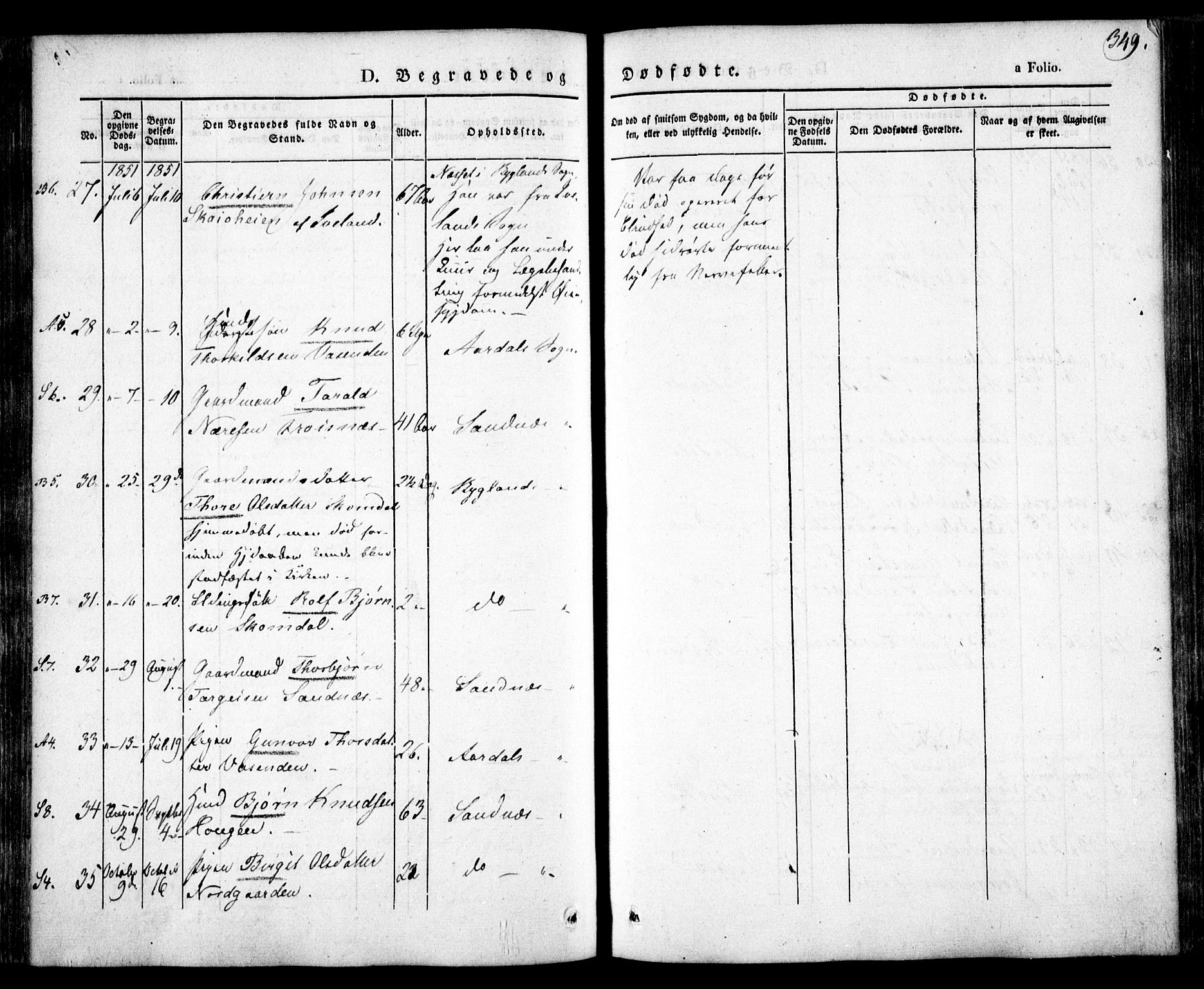 Bygland sokneprestkontor, AV/SAK-1111-0006/F/Fa/Fab/L0004: Parish register (official) no. A 4, 1842-1858, p. 349