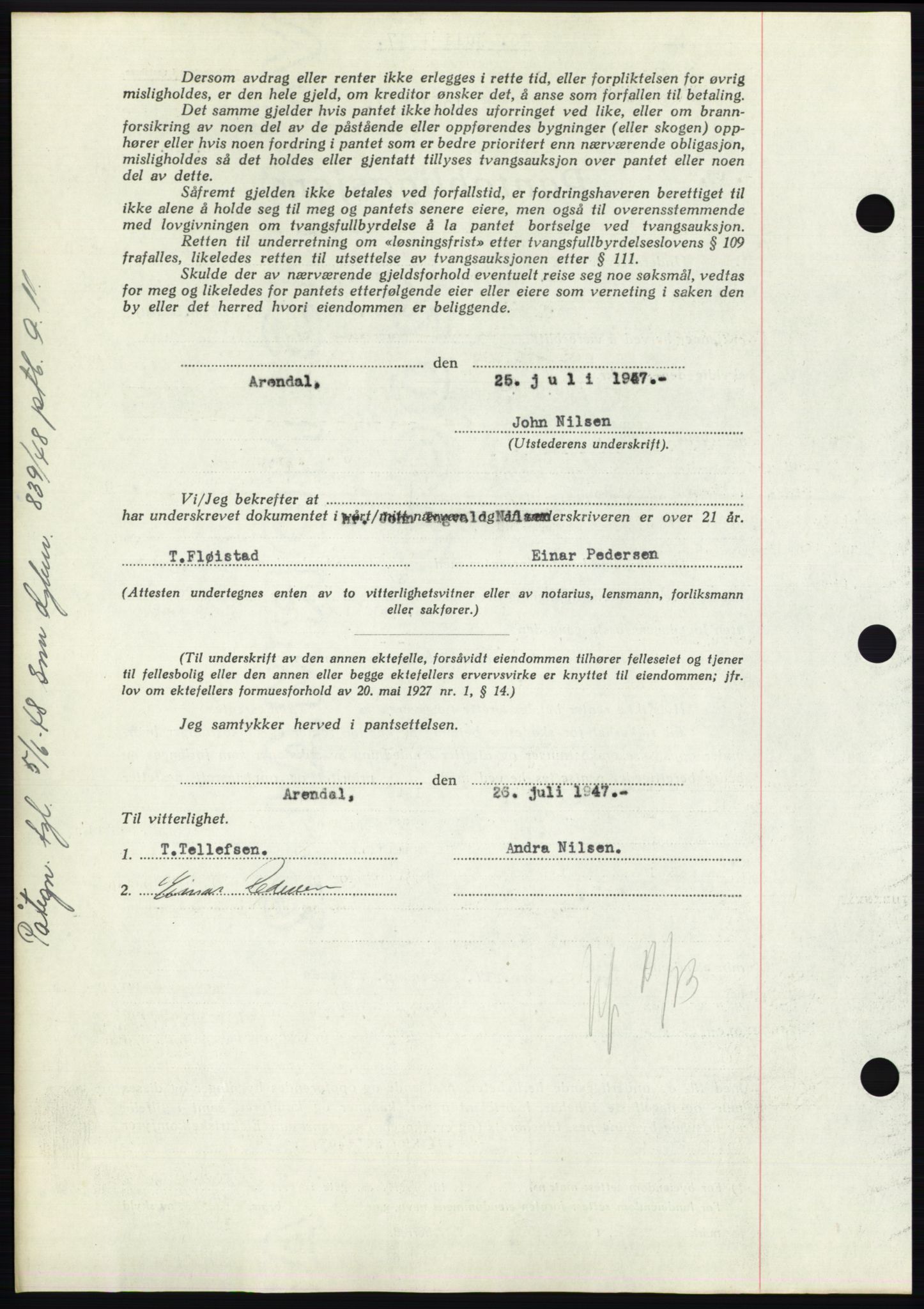 Nedenes sorenskriveri, AV/SAK-1221-0006/G/Gb/Gbb/L0004: Mortgage book no. B4, 1947-1947, Diary no: : 1067/1947