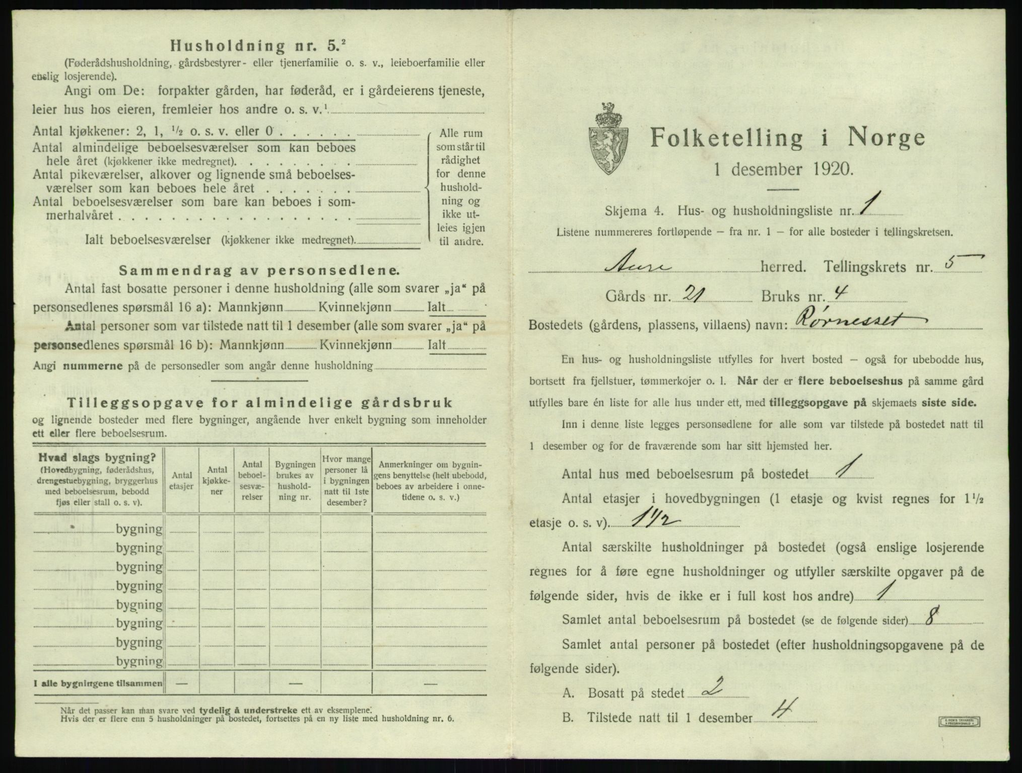 SAT, 1920 census for Aure, 1920, p. 266