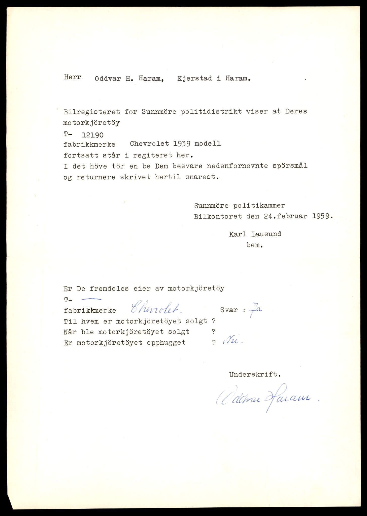 Møre og Romsdal vegkontor - Ålesund trafikkstasjon, AV/SAT-A-4099/F/Fe/L0033: Registreringskort for kjøretøy T 12151 - T 12474, 1927-1998, p. 1075